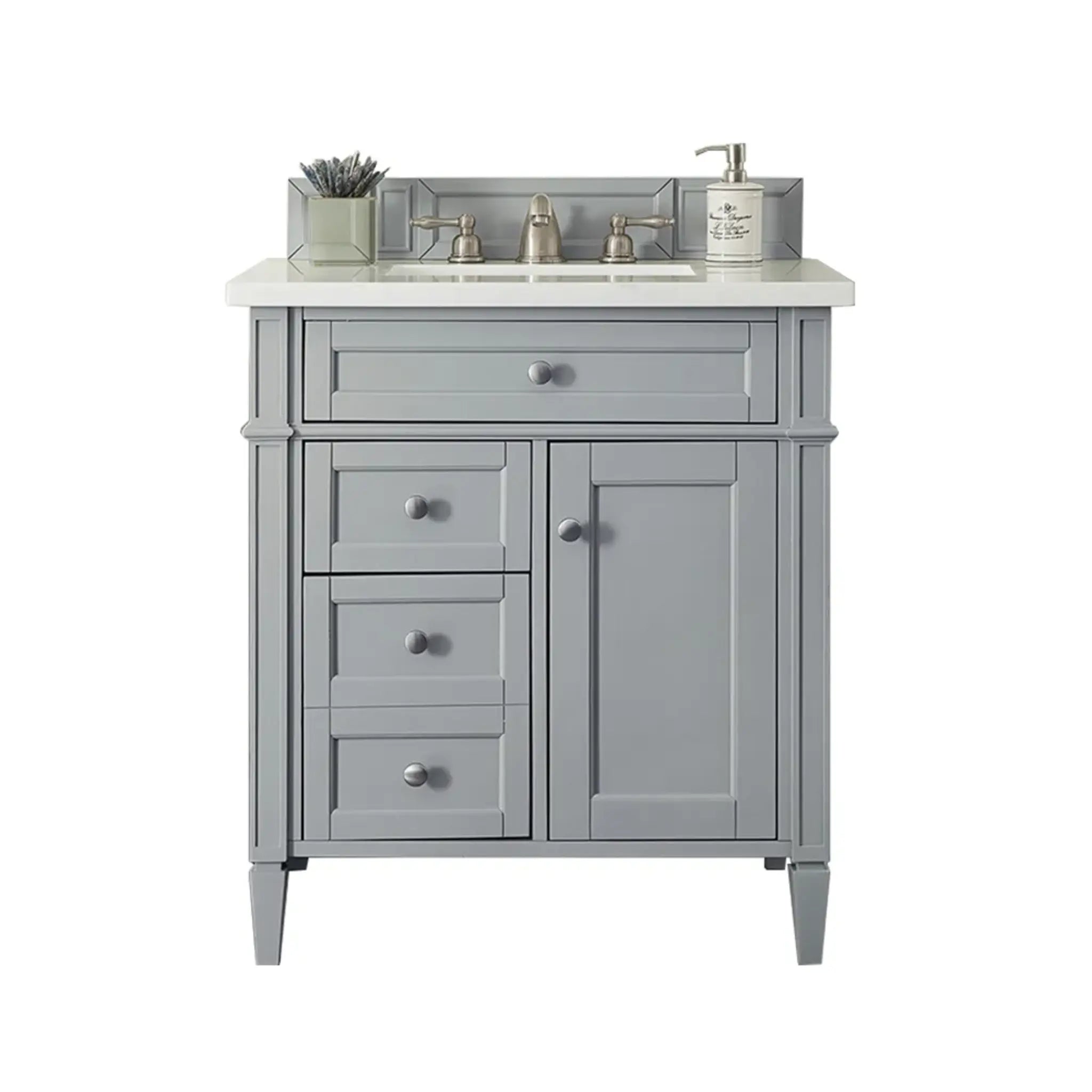 30" Brittany Single Vanity in Urban Gray-Eternal Jasmine Pearl Silestone-8" Widespread image