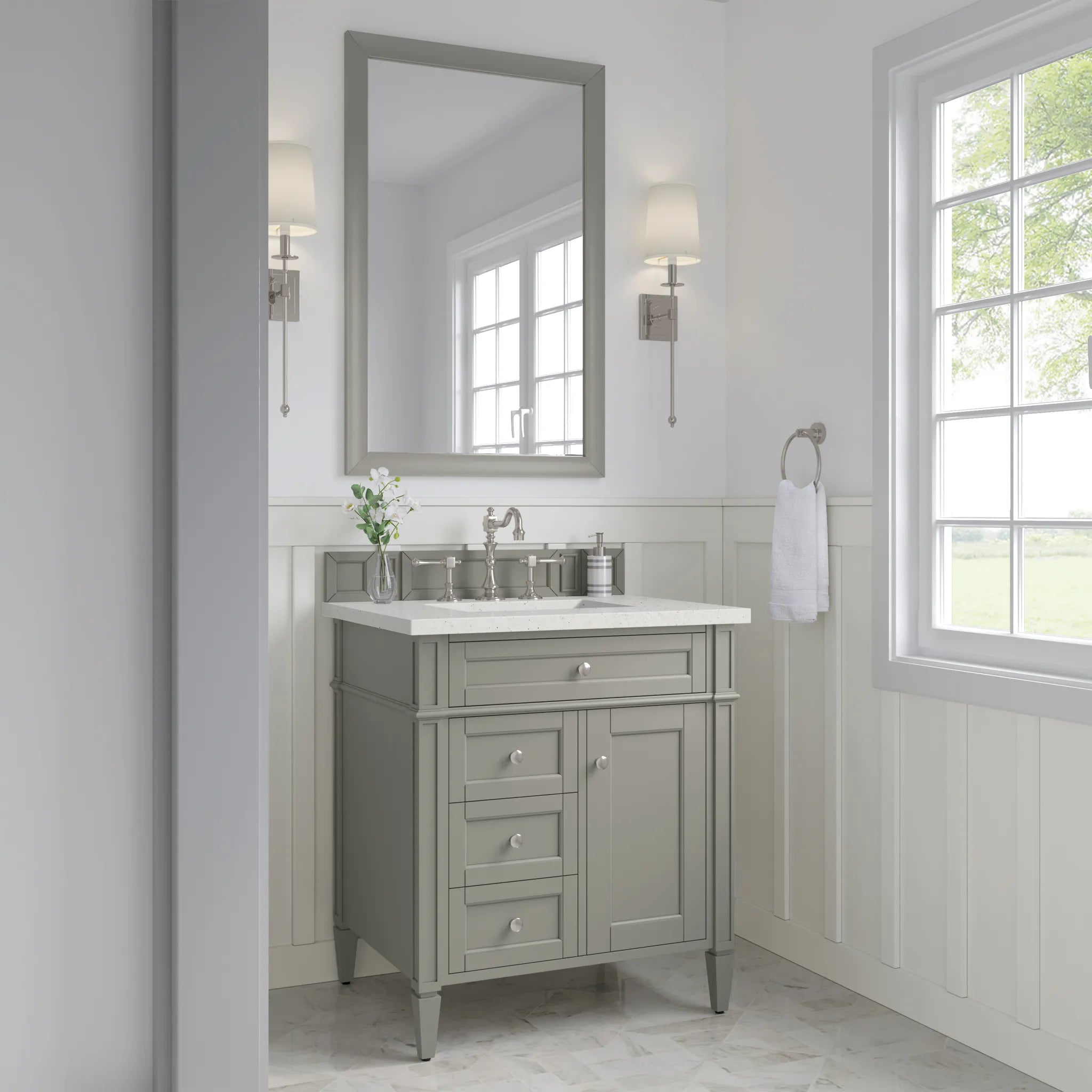 30" Brittany Single Vanity in Urban Gray-Lime Delight Silestone-8" Widespread image 2