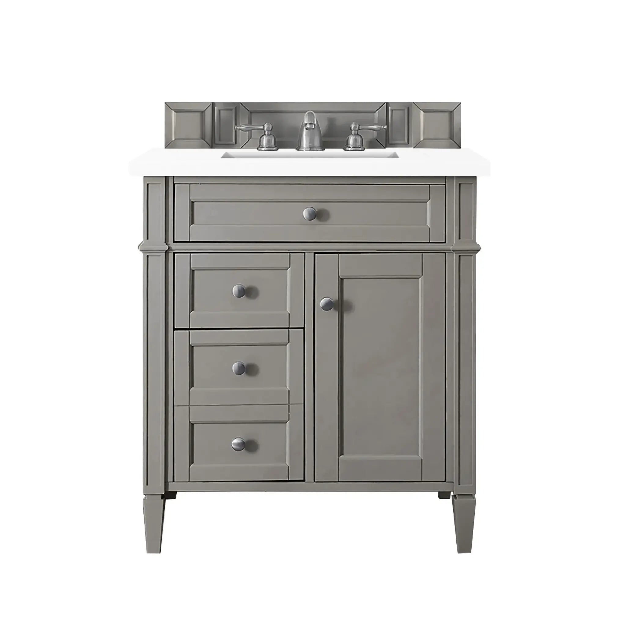 30" Brittany Single Vanity in Urban Gray-White Zeus Silestone-8" Widespread image