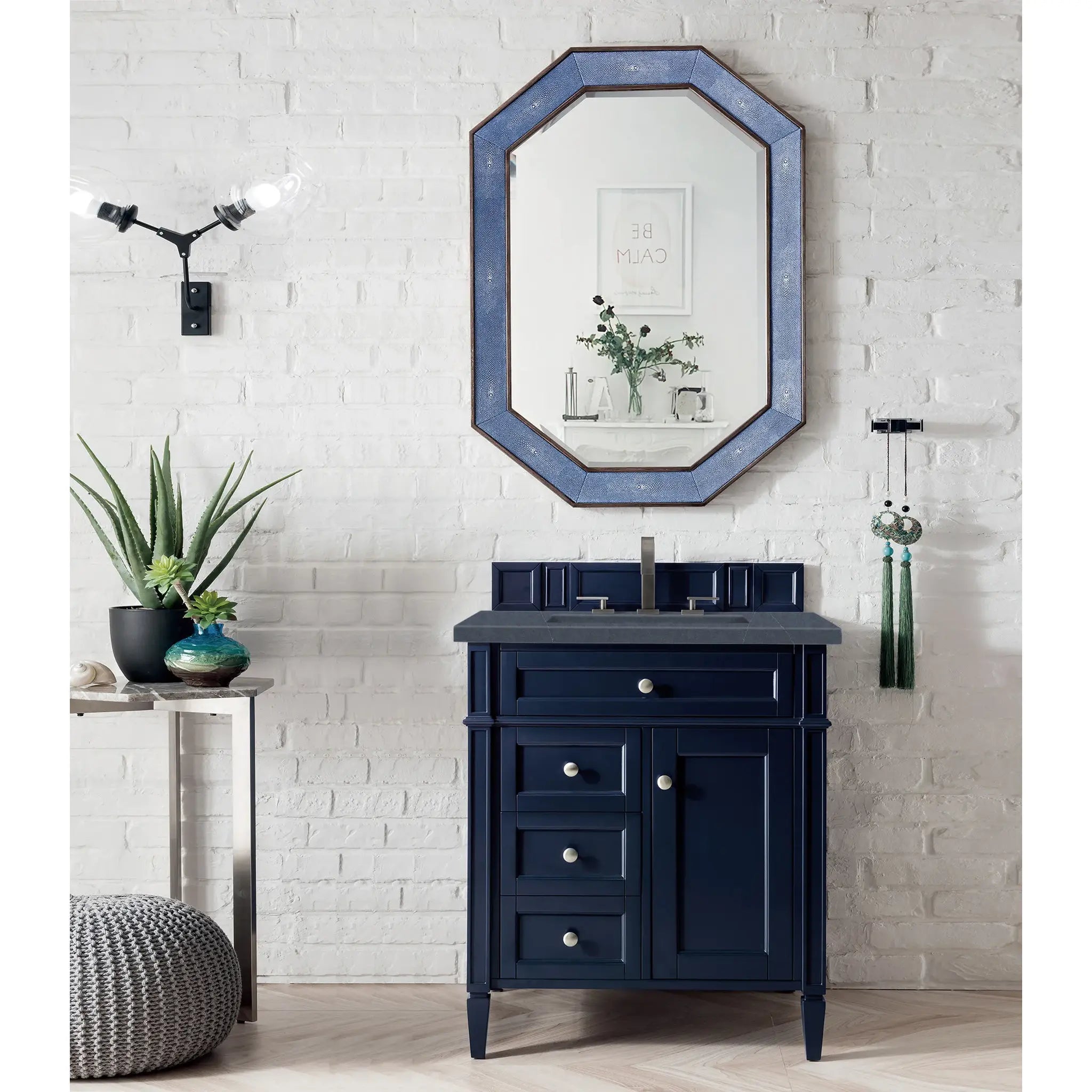 30" Brittany Single Vanity in Victory Blue-Charcoal Soapstone Silestone-8" Widespread image 1