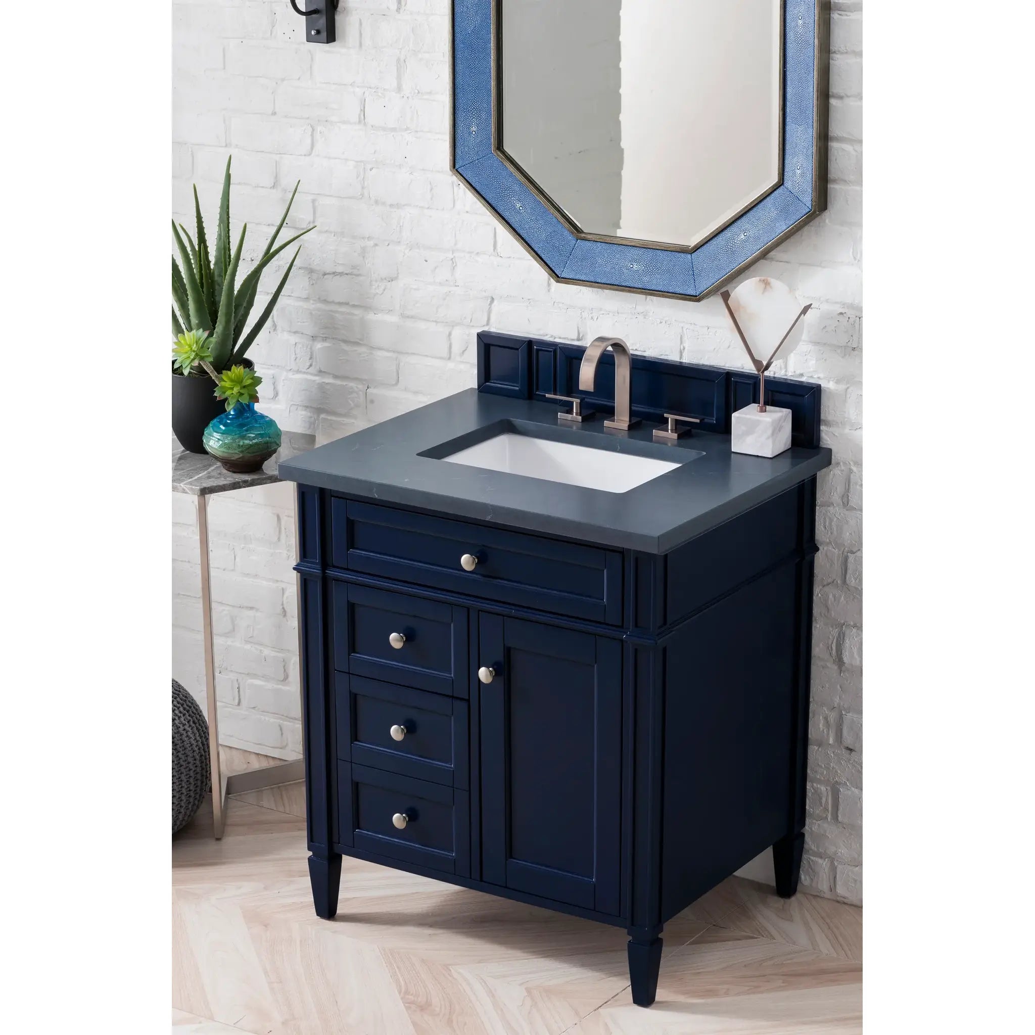 30" Brittany Single Vanity in Victory Blue-Charcoal Soapstone Silestone-8" Widespread image 2
