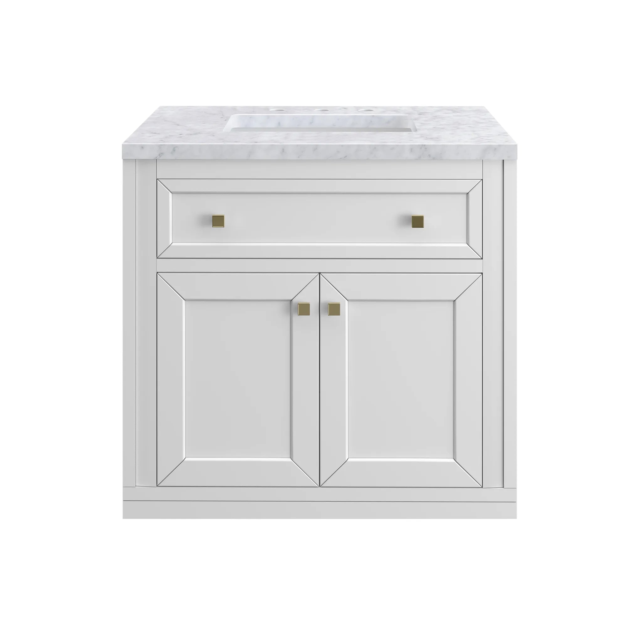 30" Chicago Single Vanity in Glossy White-Carrara White Marble-8" Widespread image