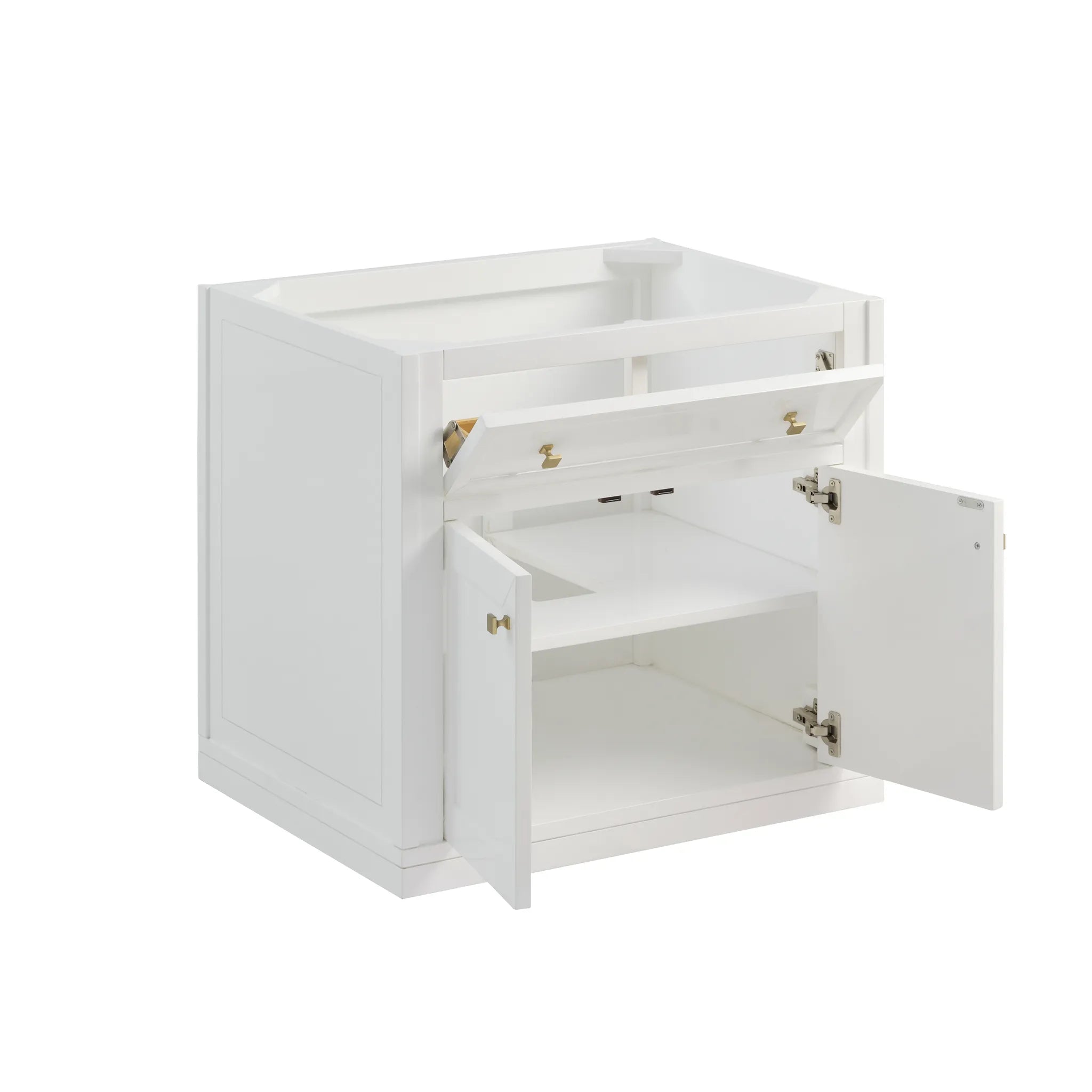 30" Chicago Single Vanity in Glossy White-Eternal Jasmine Pearl Silestone-8" Widespread image 9