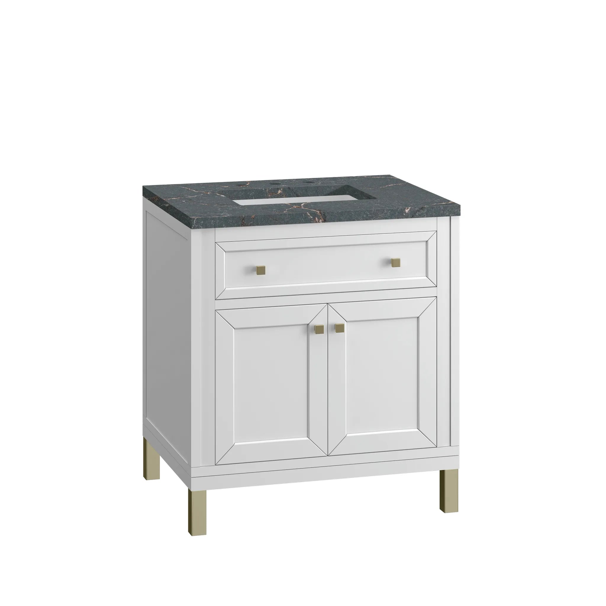 30" Chicago Single Vanity in Glossy White-Parisien Bleu Silestone-8" Widespread image 11
