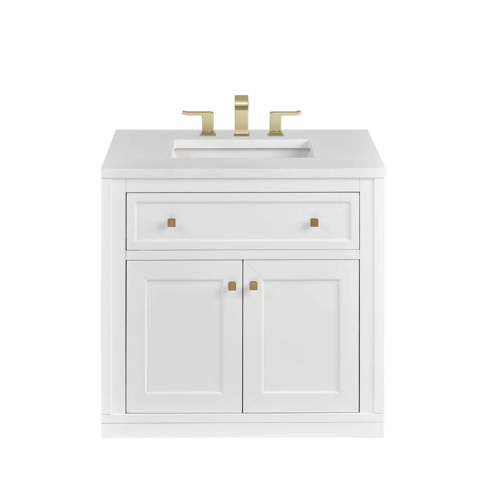 30" Chicago Single Vanity in Glossy White-White Zeus Silestone-8" Widespread image 2