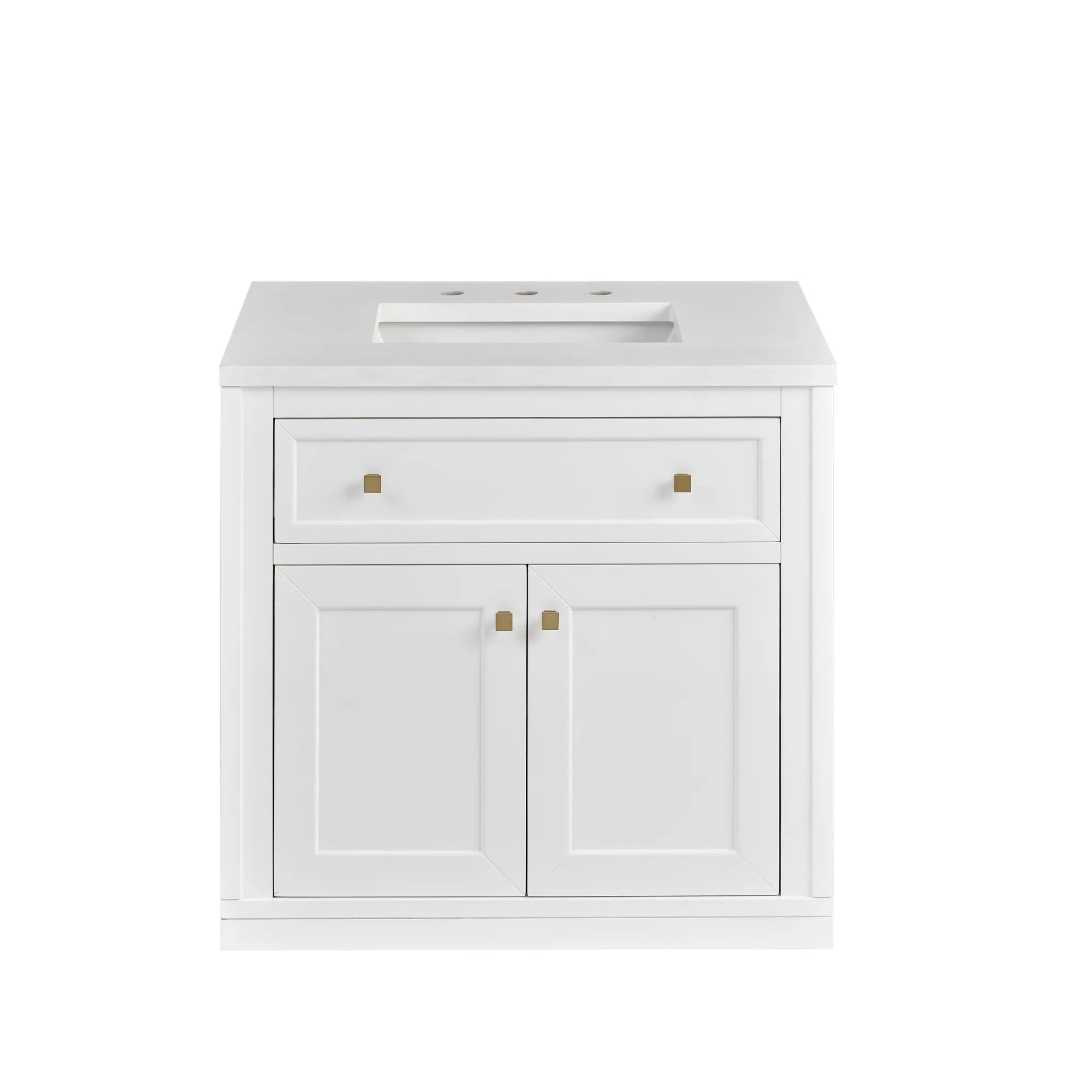 30" Chicago Single Vanity in Glossy White-White Zeus Silestone-8" Widespread image 3