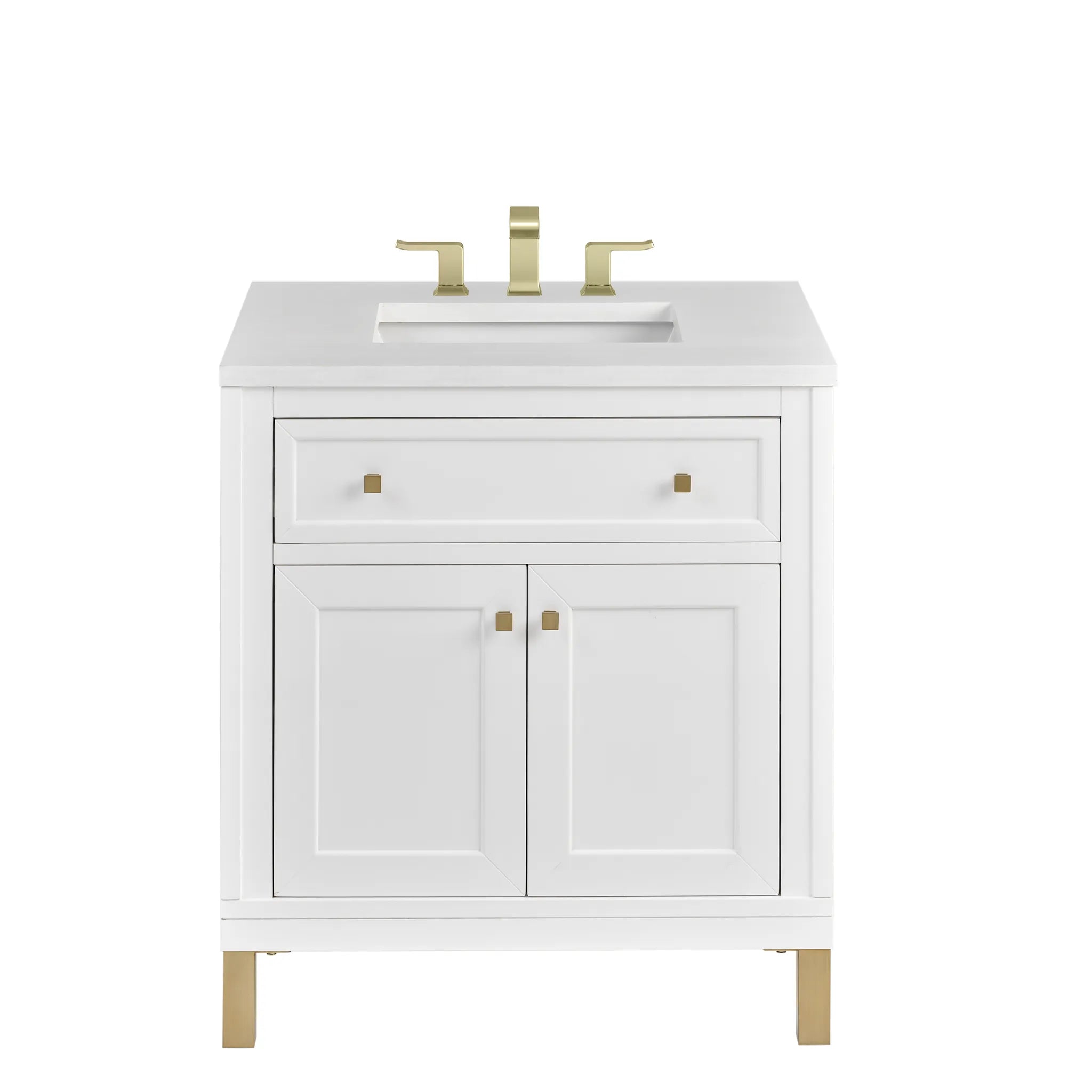 30" Chicago Single Vanity in Glossy White-White Zeus Silestone-8" Widespread image
