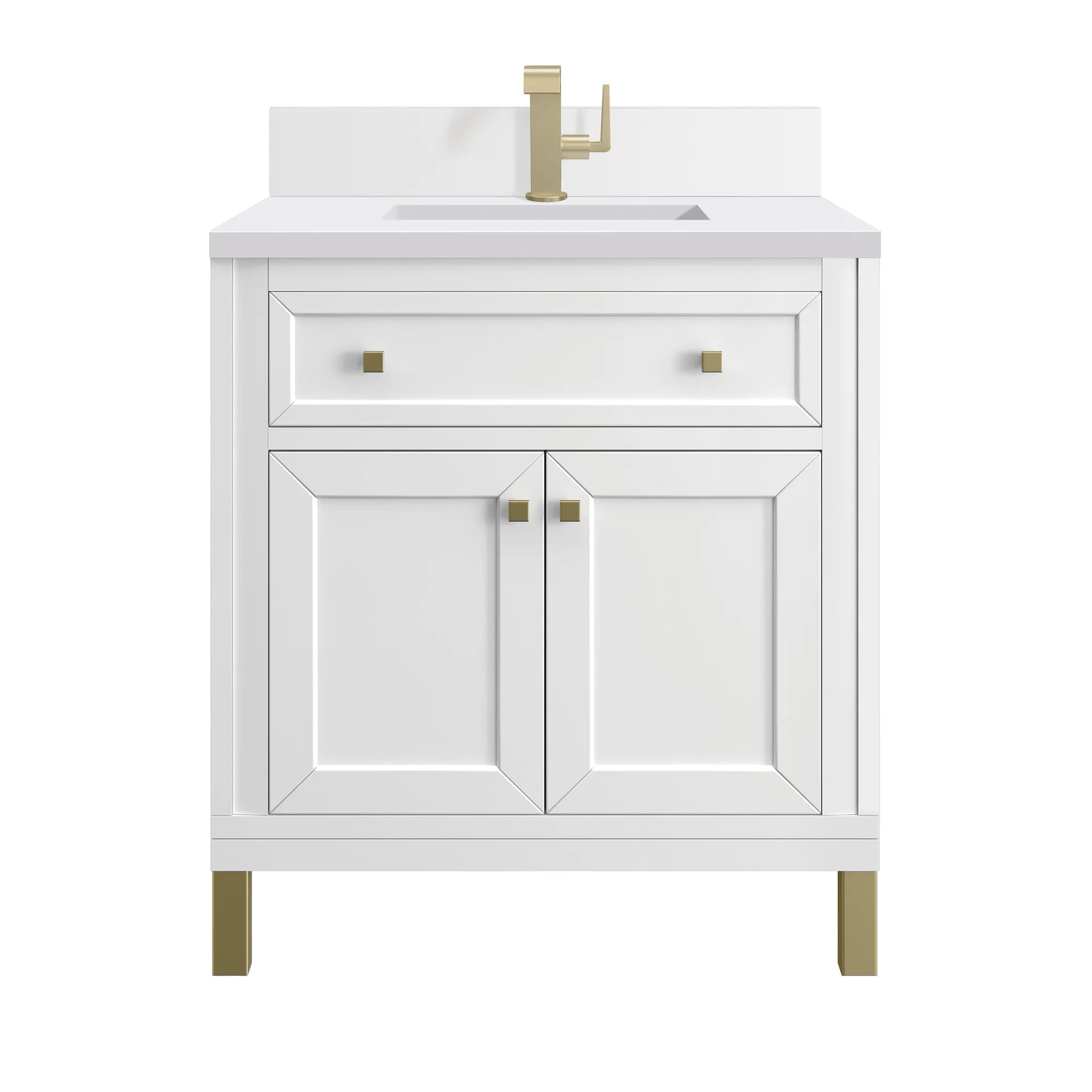 30" Chicago Single Vanity in Glossy White-White Zeus Silestone & Backsplash-Single Hole image