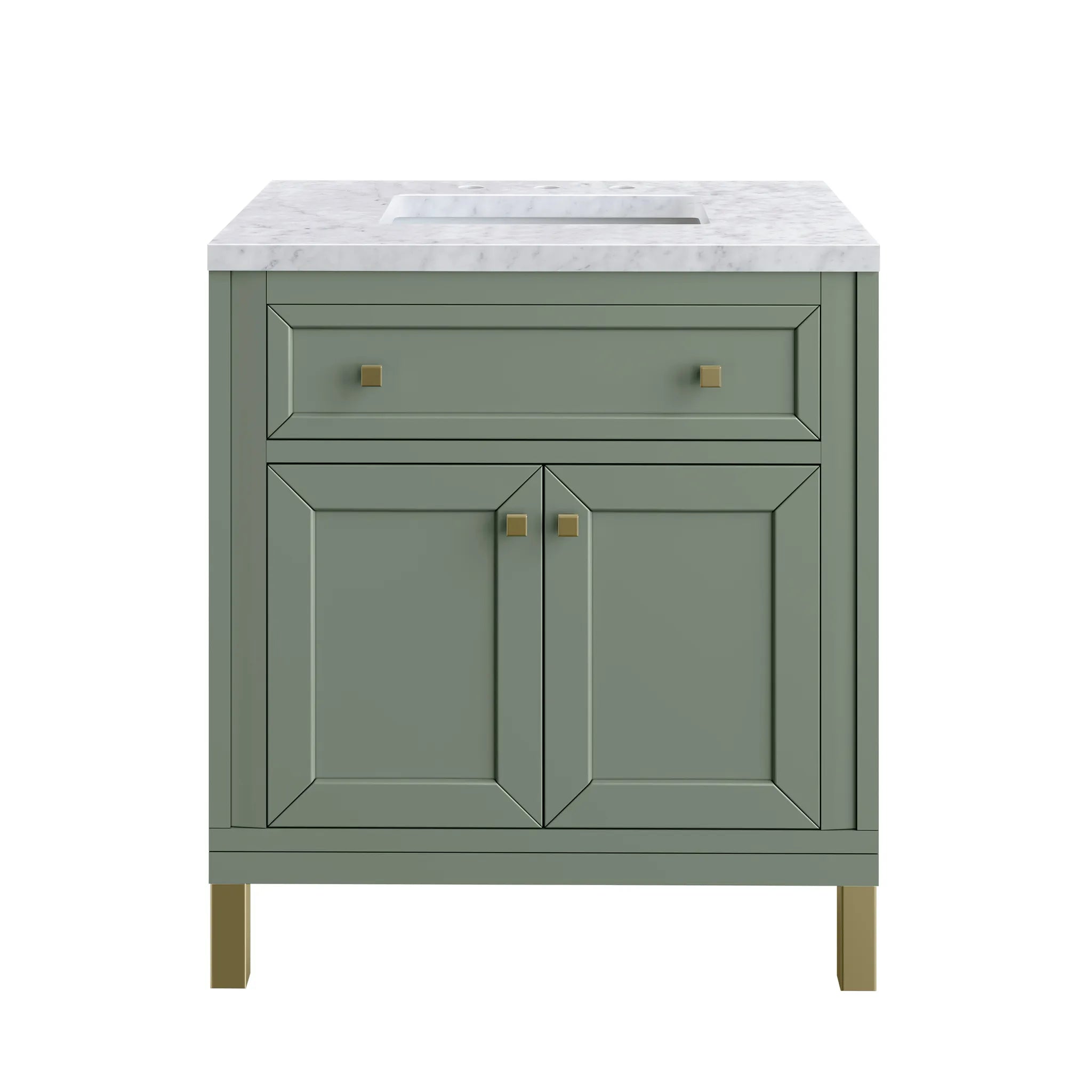 30" Chicago Single Vanity in Smokey Celadon-Carrara White Marble-8" Widespread image 1