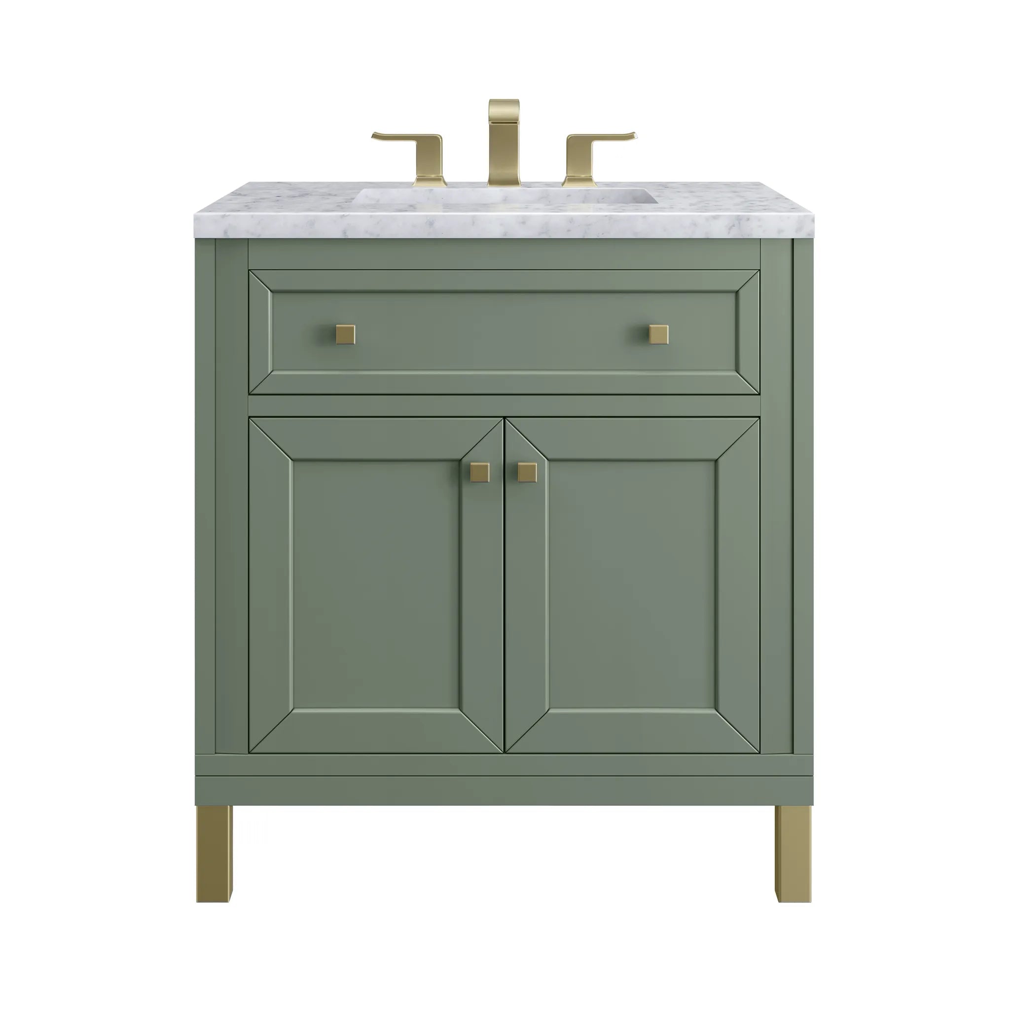 30" Chicago Single Vanity in Smokey Celadon-Carrara White Marble-8" Widespread image