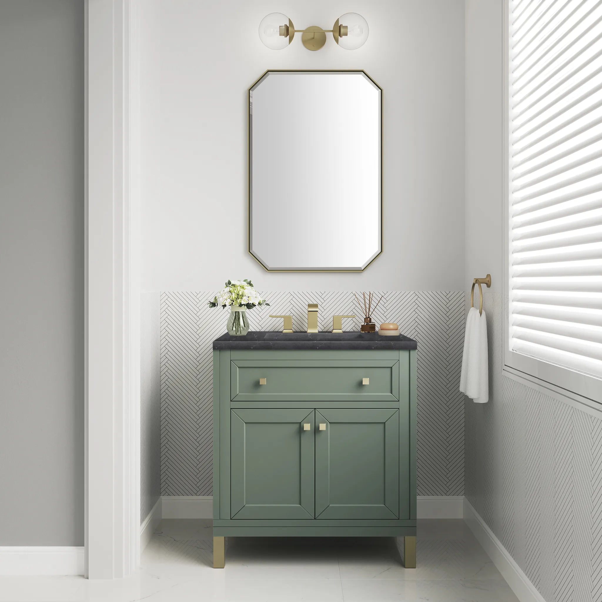 30" Chicago Single Vanity in Smokey Celadon-Charcoal Soapstone Silestone-8" Widespread image 4