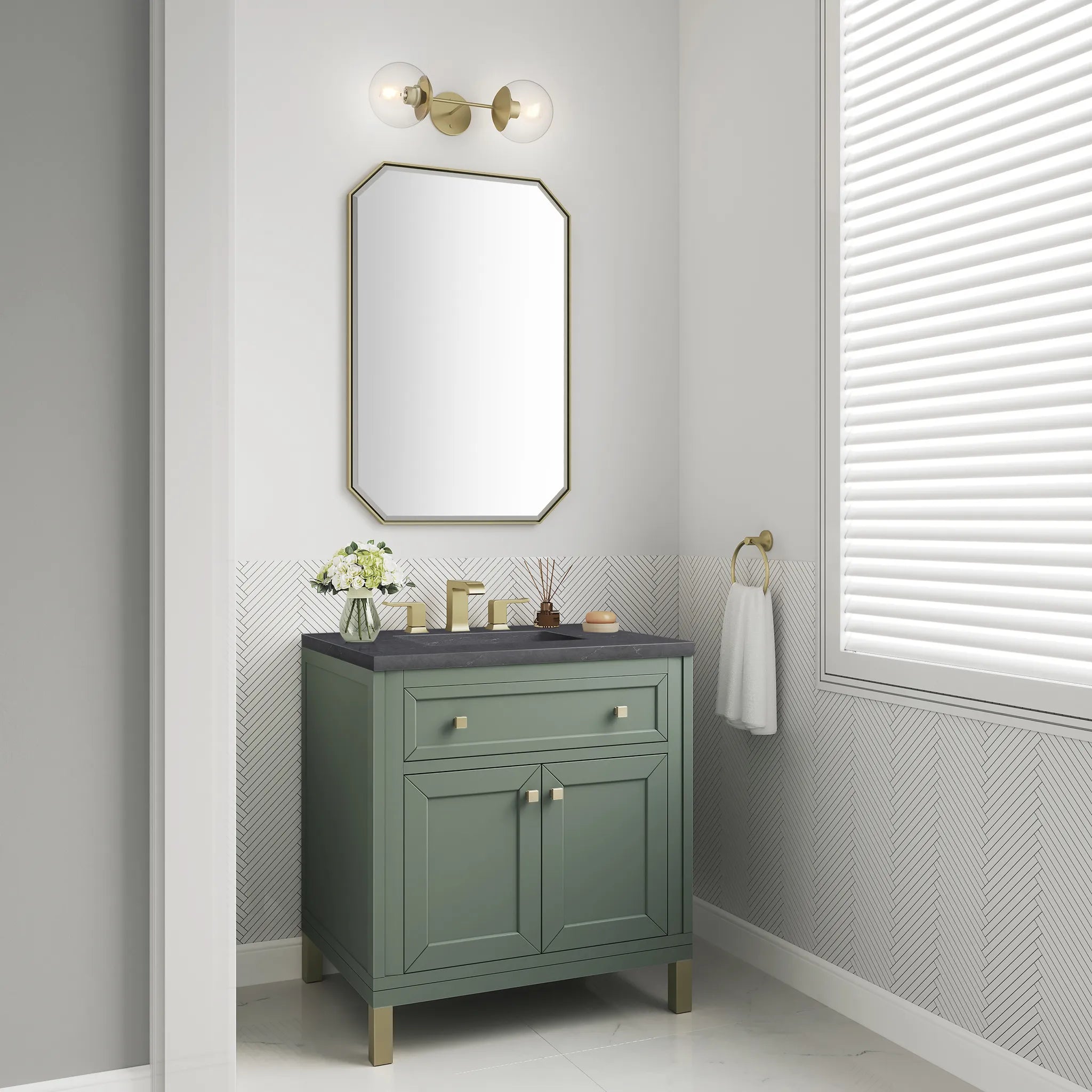 30" Chicago Single Vanity in Smokey Celadon-Charcoal Soapstone Silestone-8" Widespread image 5