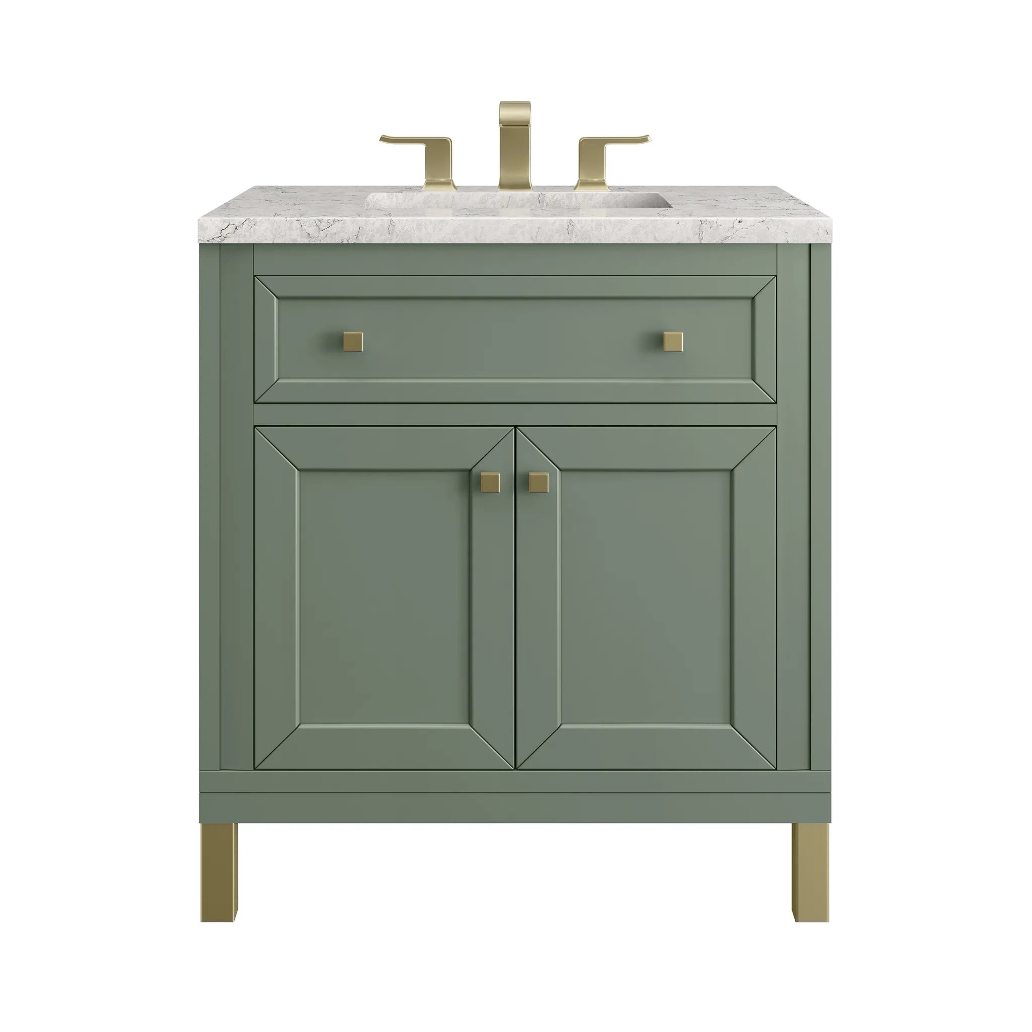 30" Chicago Single Vanity in Smokey Celadon-Eternal Jasmine Pearl Silestone-8" Widespread image