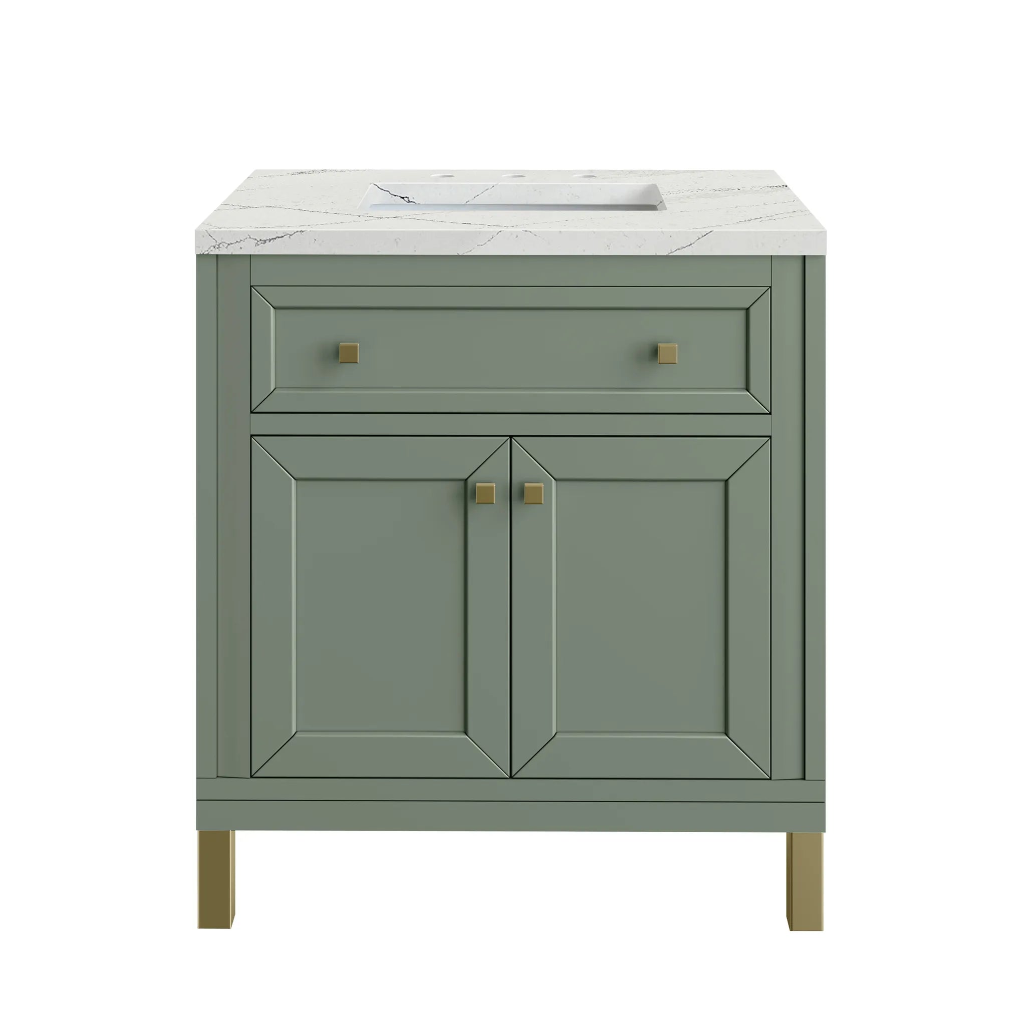 30" Chicago Single Vanity in Smokey Celadon-Ethereal Noctis Silestone-8" Widespread image 1