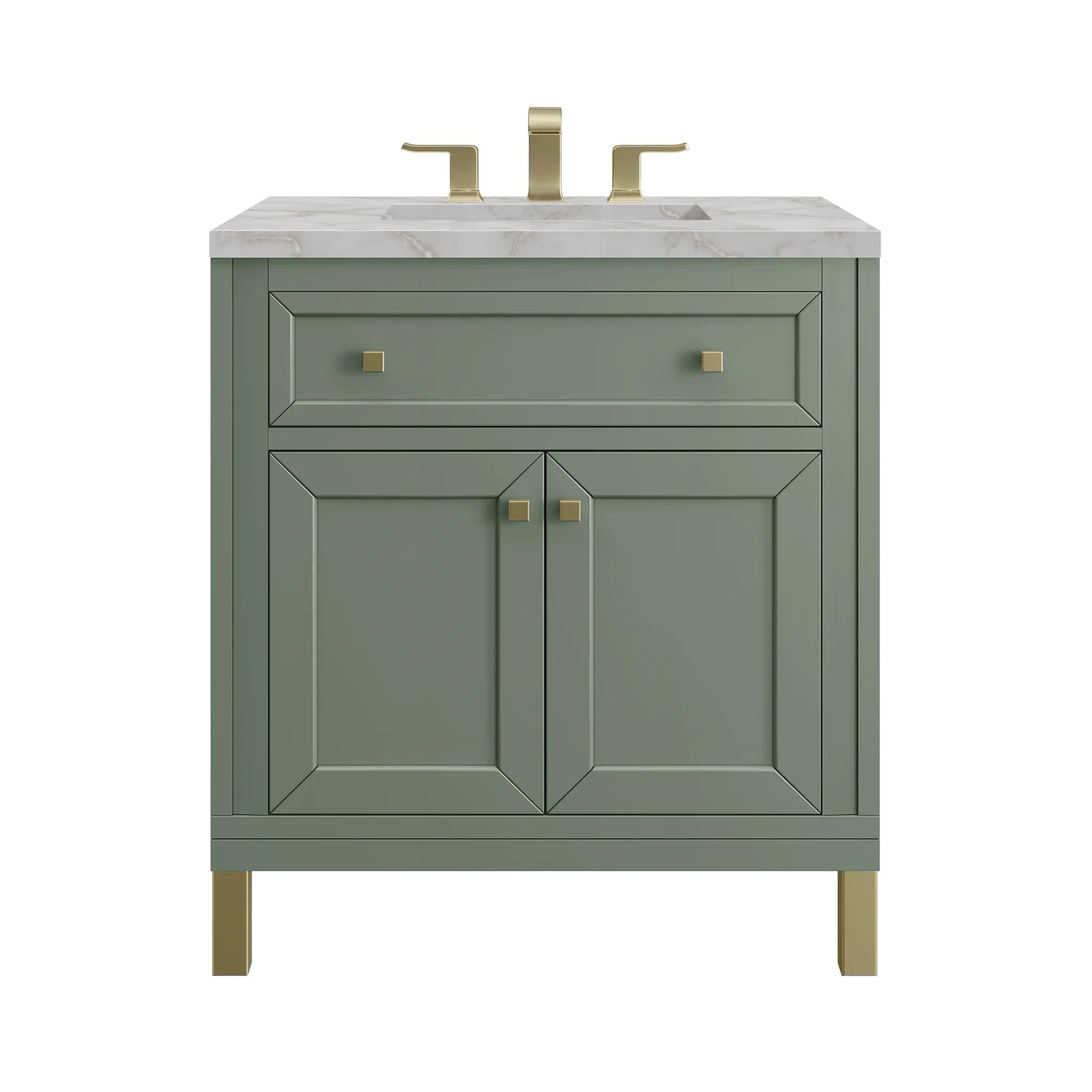 30" Chicago Single Vanity in Smokey Celadon-Victorian Silver Silestone-8" Widespread image