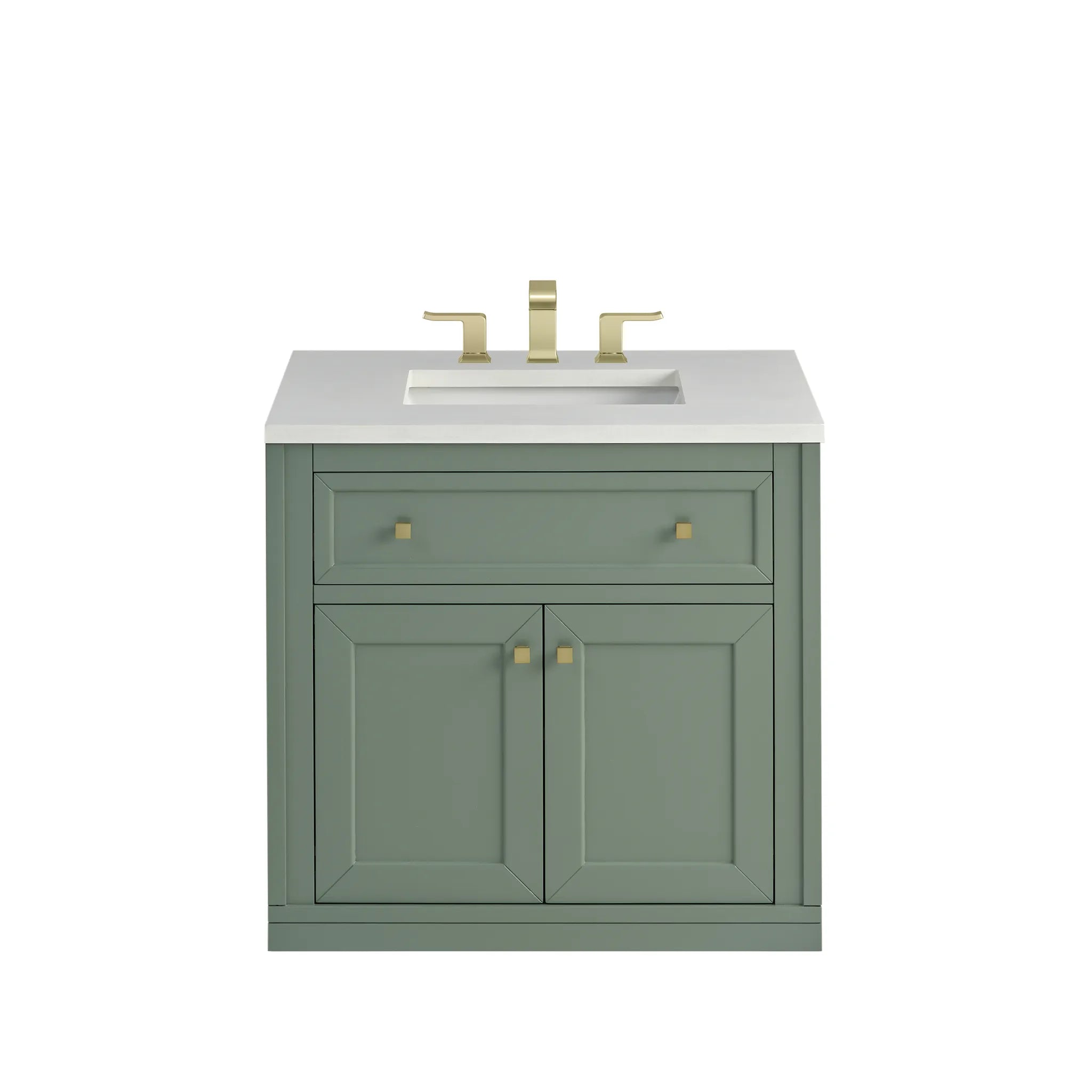 30" Chicago Single Vanity in Smokey Celadon-White Zeus Silestone-8" Widespread image 2
