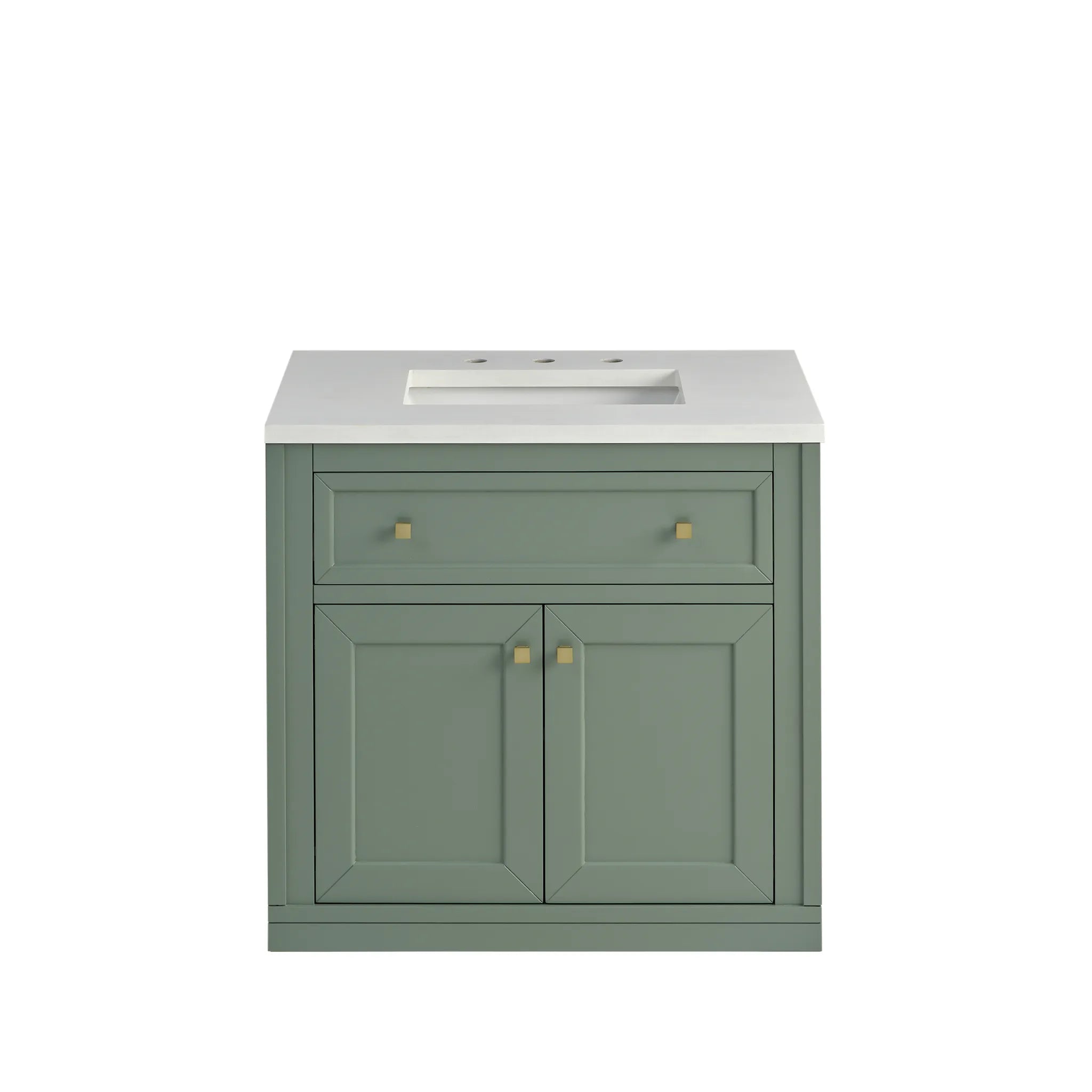 30" Chicago Single Vanity in Smokey Celadon-White Zeus Silestone-8" Widespread image 3