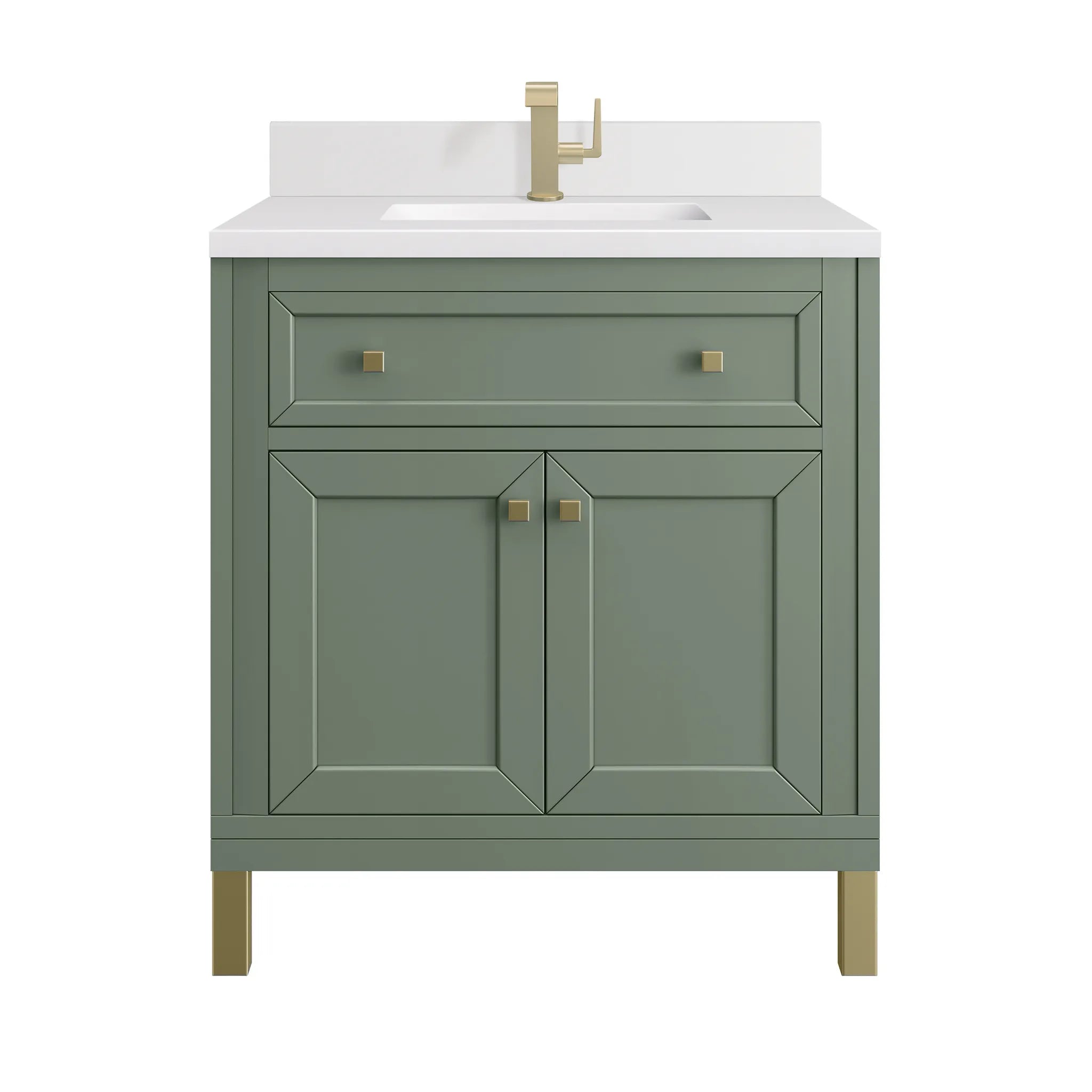 30" Chicago Single Vanity in Smokey Celadon-White Zeus Silestone & Backsplash-Single Hole image