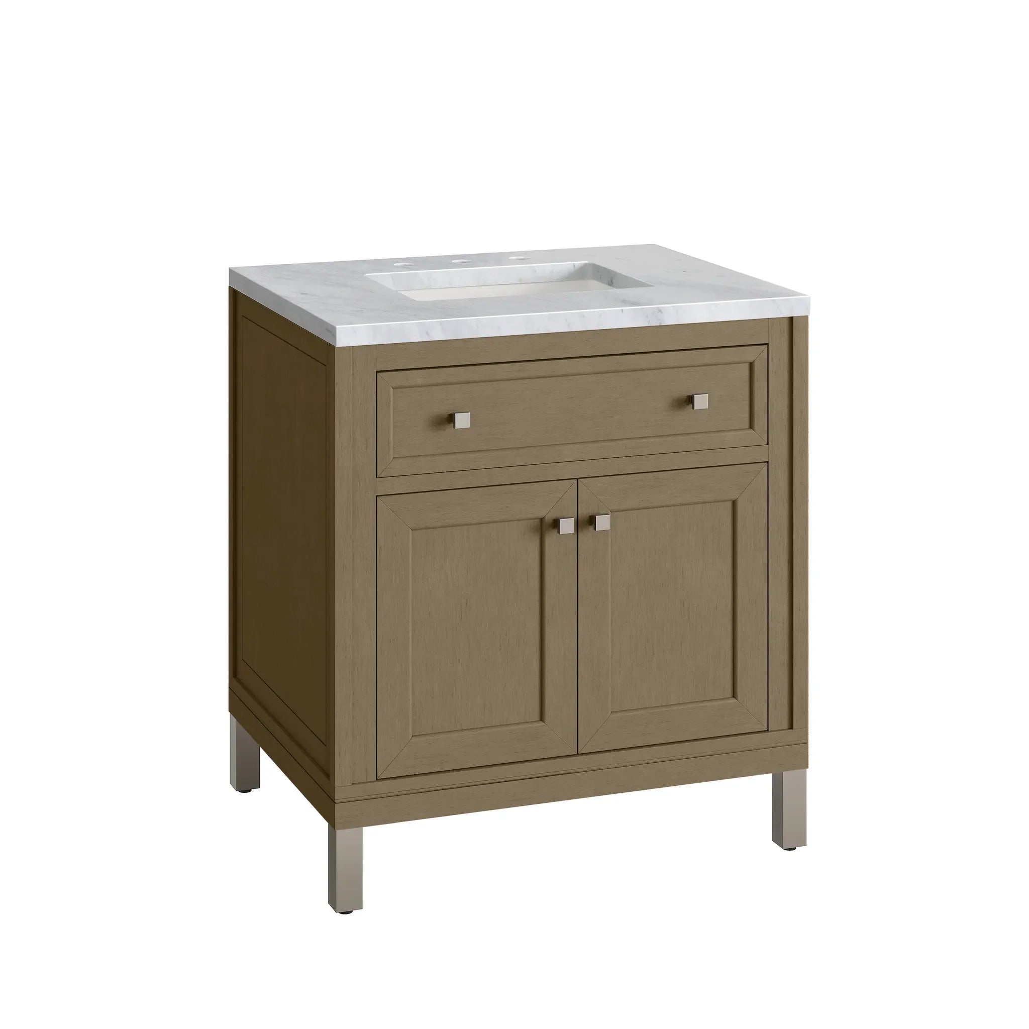 30" Chicago Single Vanity in Walnut Whisper-Carrara White Marble-8" Widespread image 19