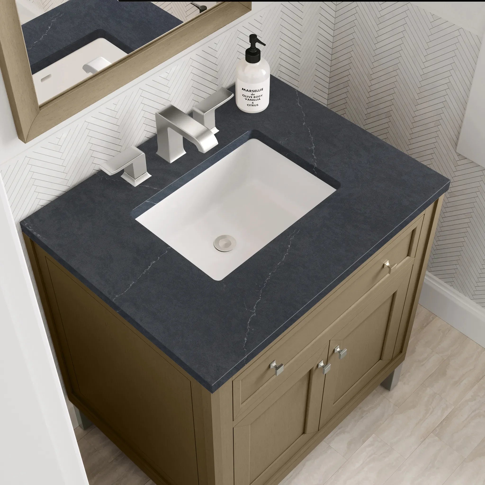 30" Chicago Single Vanity in Walnut Whisper-Charcoal Soapstone Silestone-8" Widespread image 13