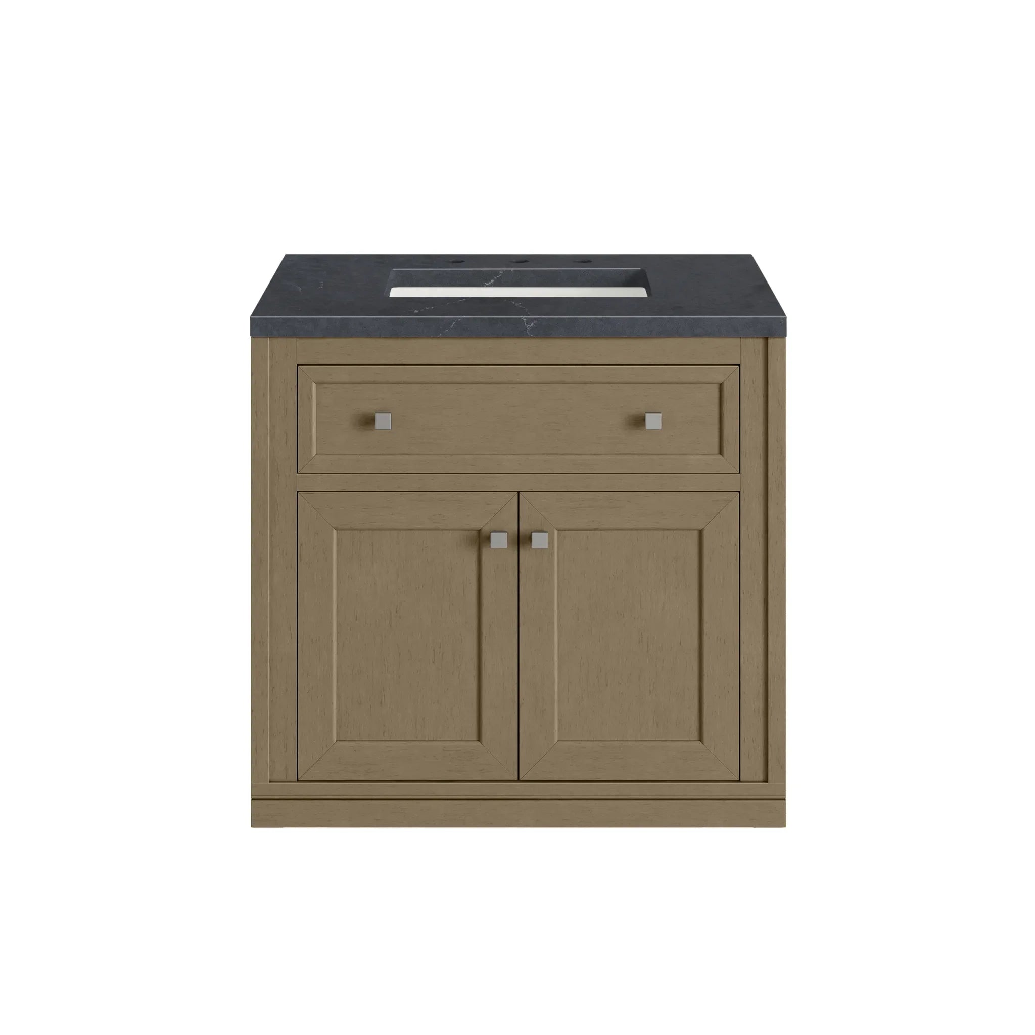 30" Chicago Single Vanity in Walnut Whisper-Charcoal Soapstone Silestone-8" Widespread image 3