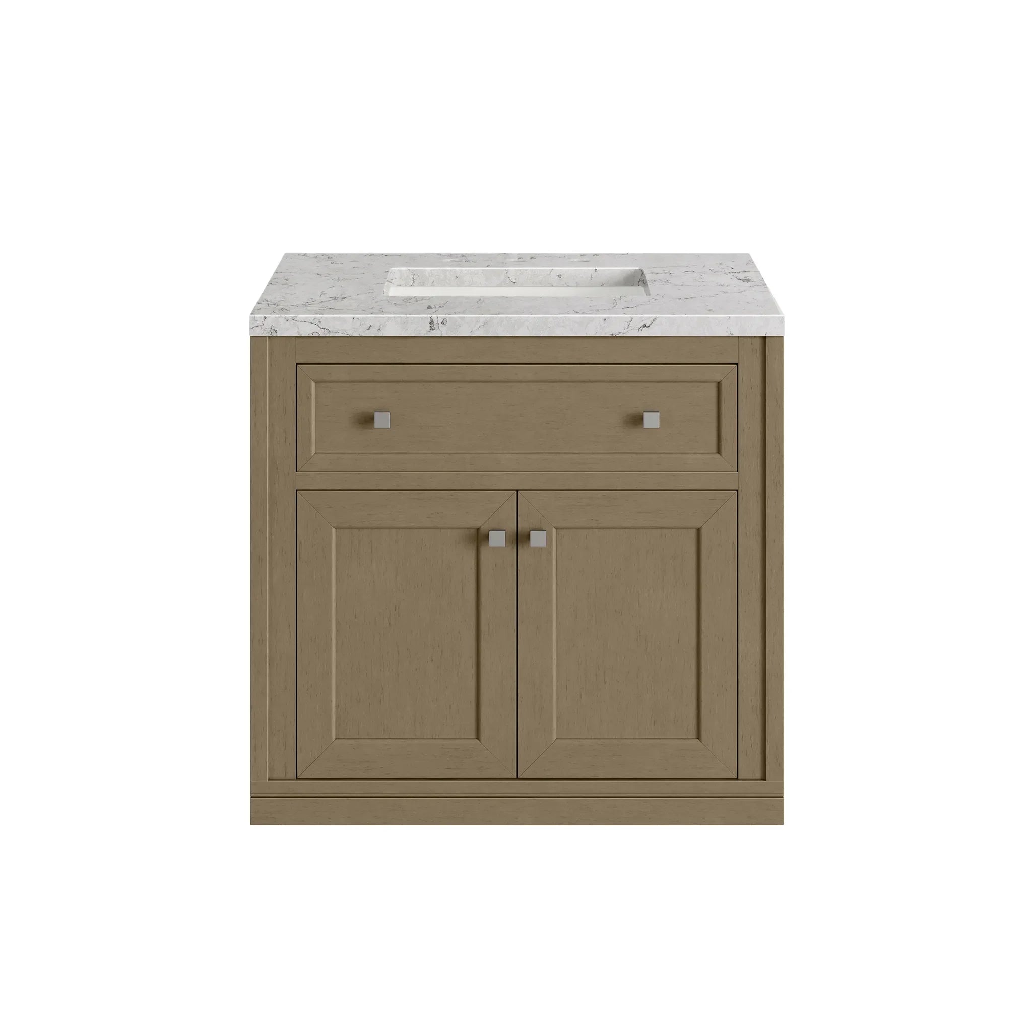 30" Chicago Single Vanity in Walnut Whisper-Eternal Jasmine Pearl Silestone-8" Widespread image 3