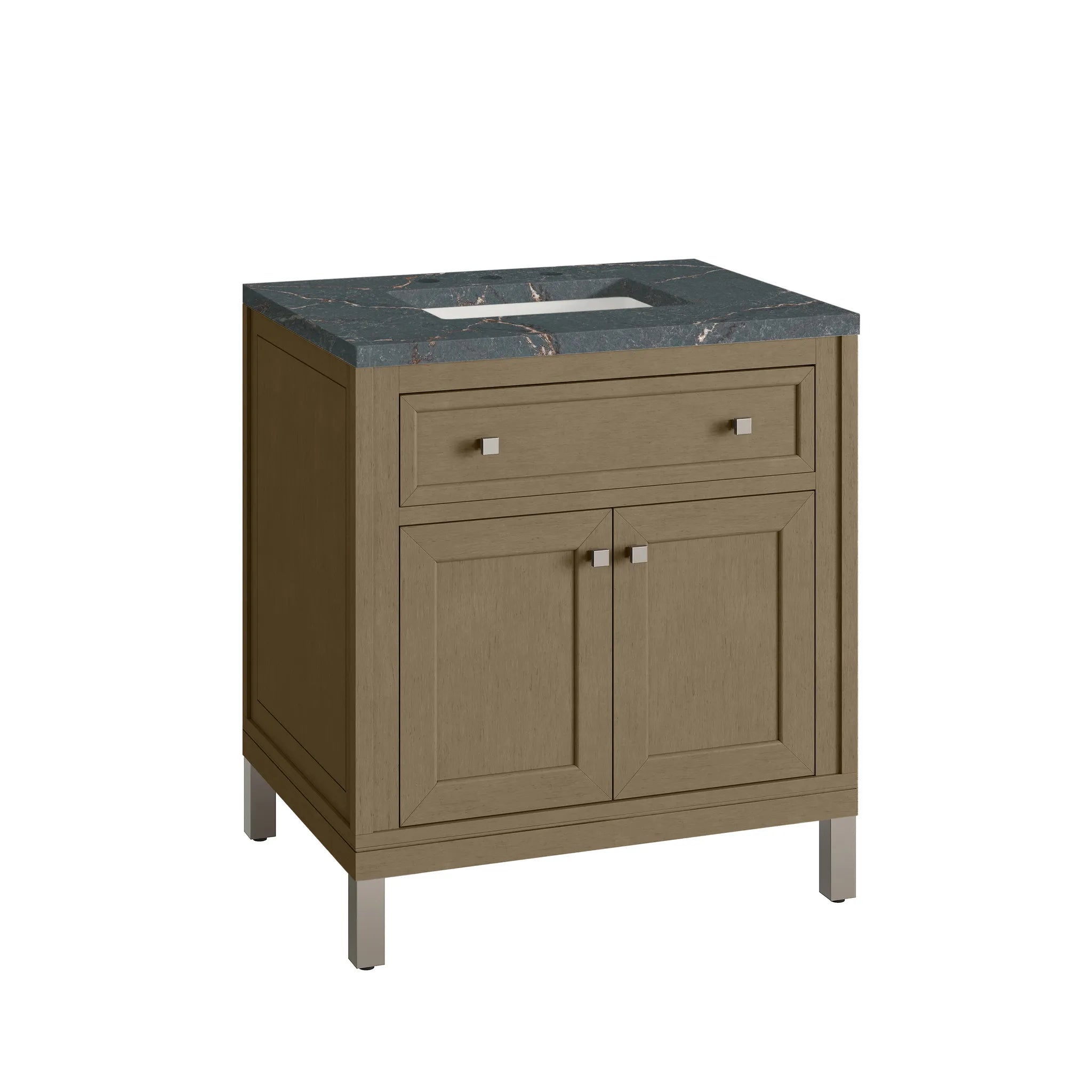 30" Chicago Single Vanity in Walnut Whisper-Parisien Bleu Silestone-8" Widespread image 17