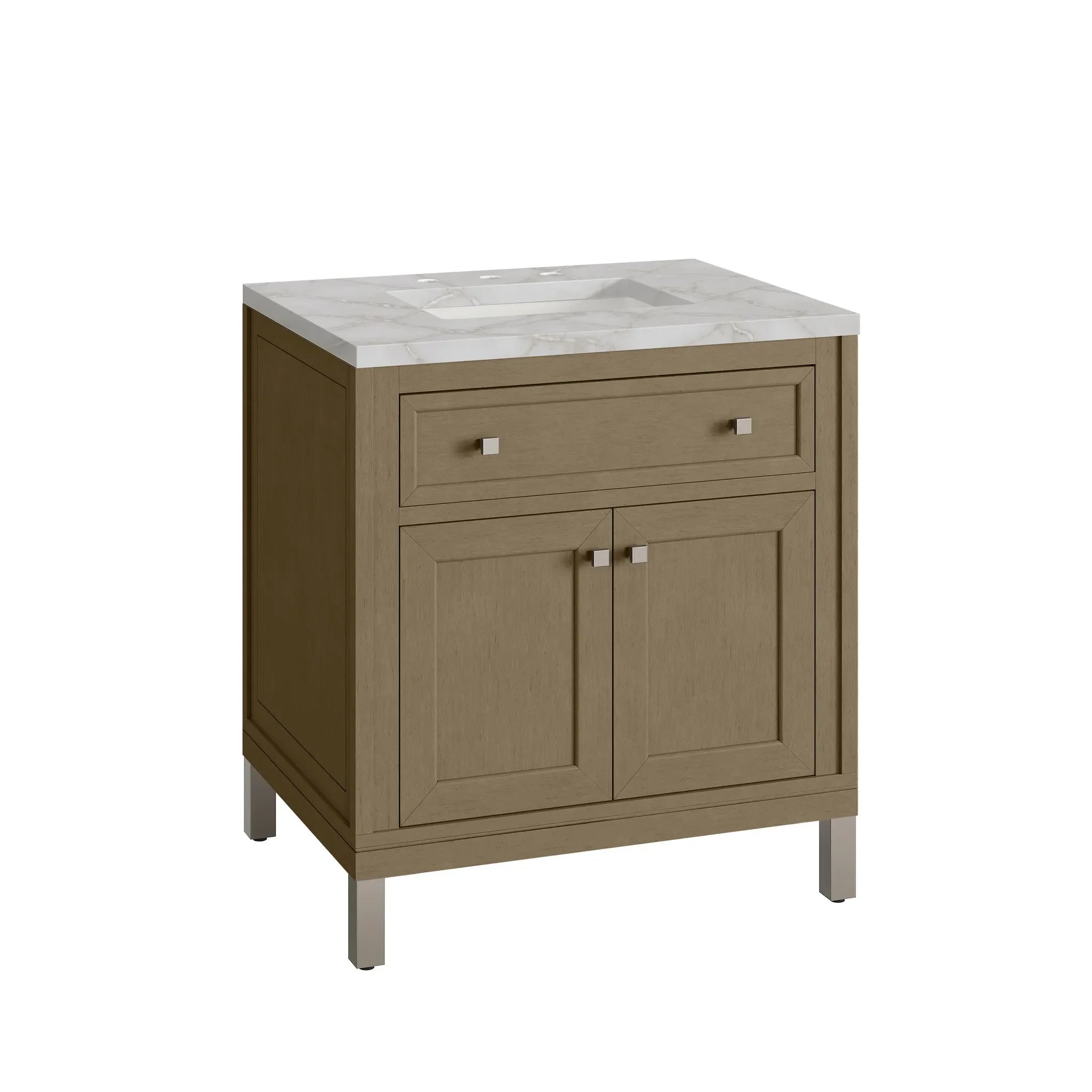 30" Chicago Single Vanity in Walnut Whisper-Victorian Silver Silestone-8" Widespread image 16