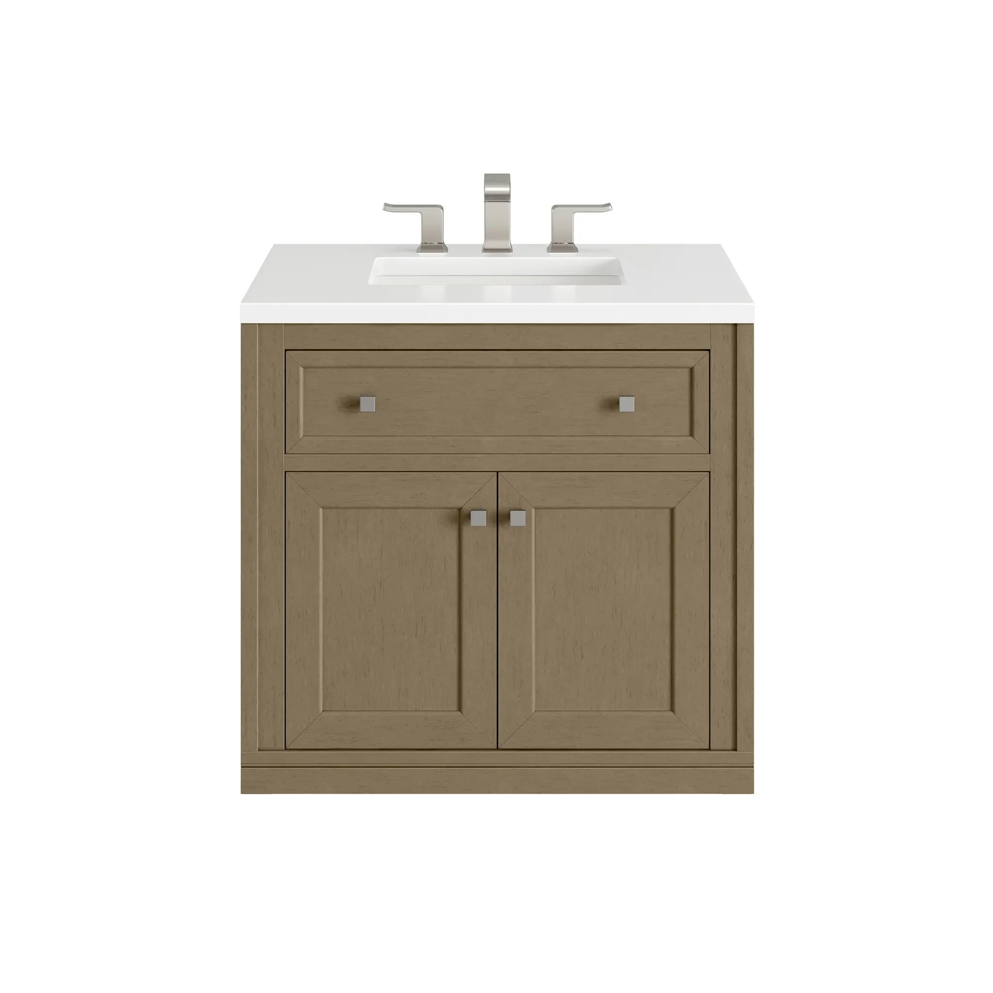 30" Chicago Single Vanity in Walnut Whisper-White Zeus Silestone-8" Widespread image 2