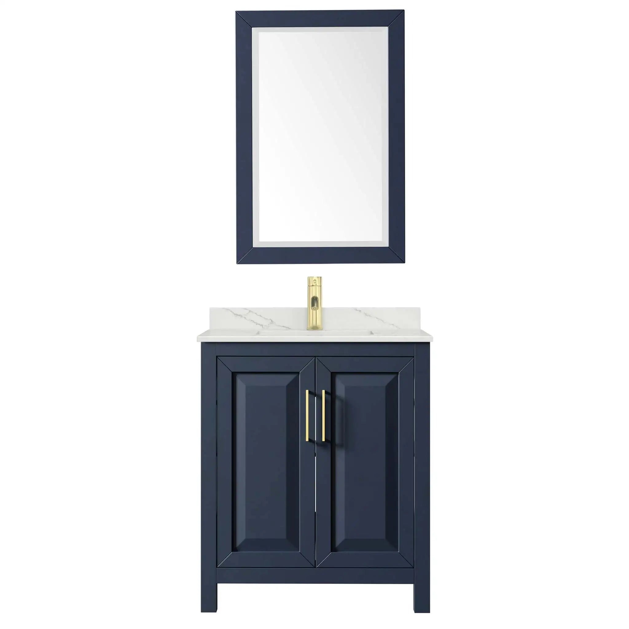 30" Daria Single Bathroom Vanity in Dark Blue with Brushed Gold Trim & 24" Mirror by Wyndham
