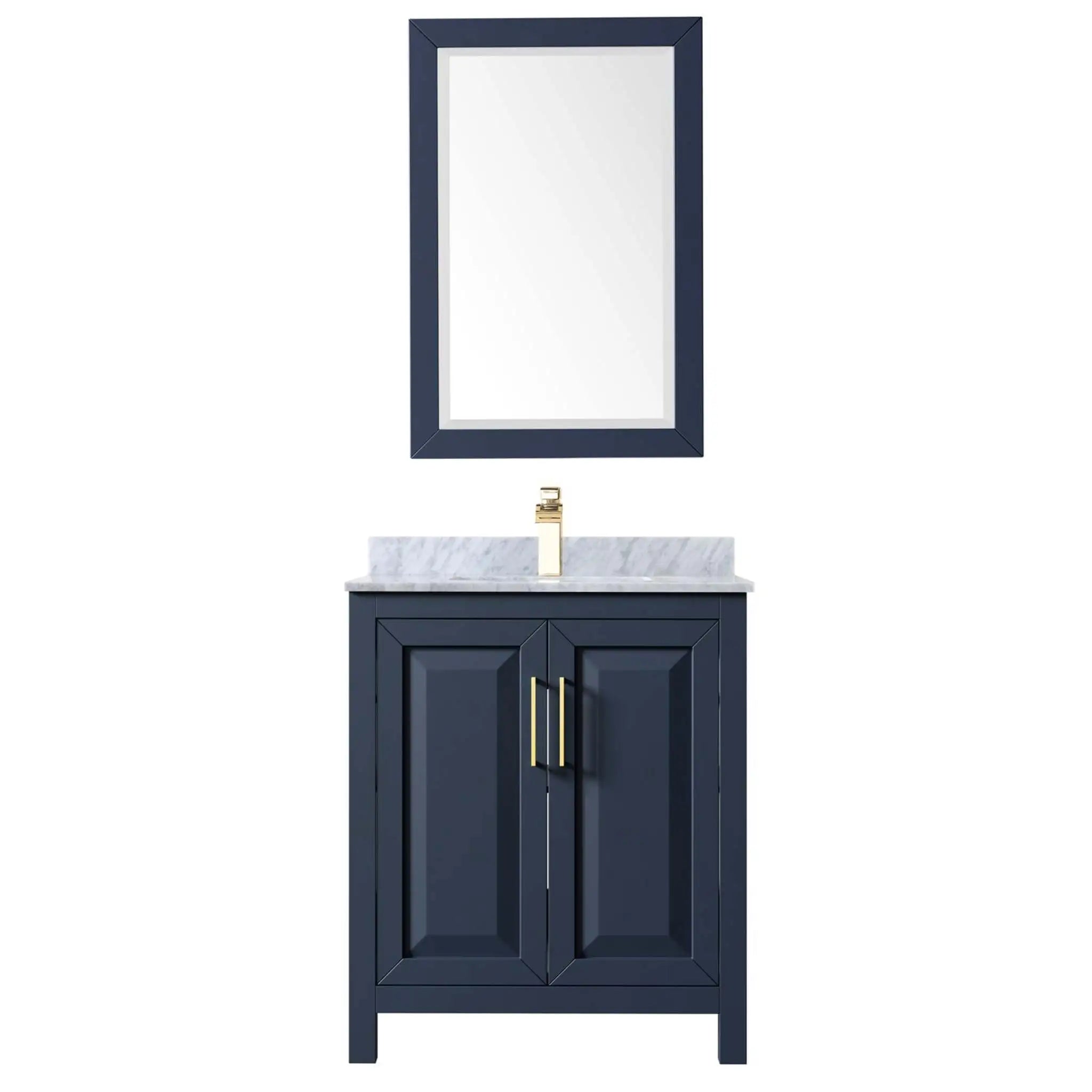 30" Daria Single Bathroom Vanity in Dark Blue with Brushed Gold Trim & 24" Mirror by Wyndham