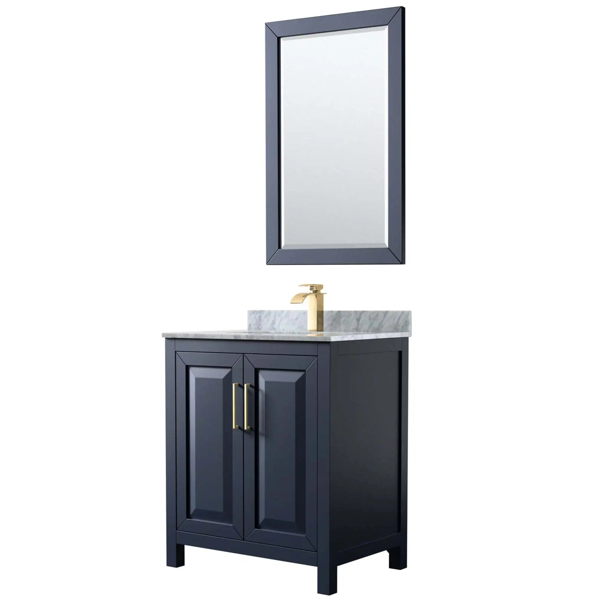 30" Daria Single Bathroom Vanity in Dark Blue with Brushed Gold Trim & 24" Mirror by Wyndham