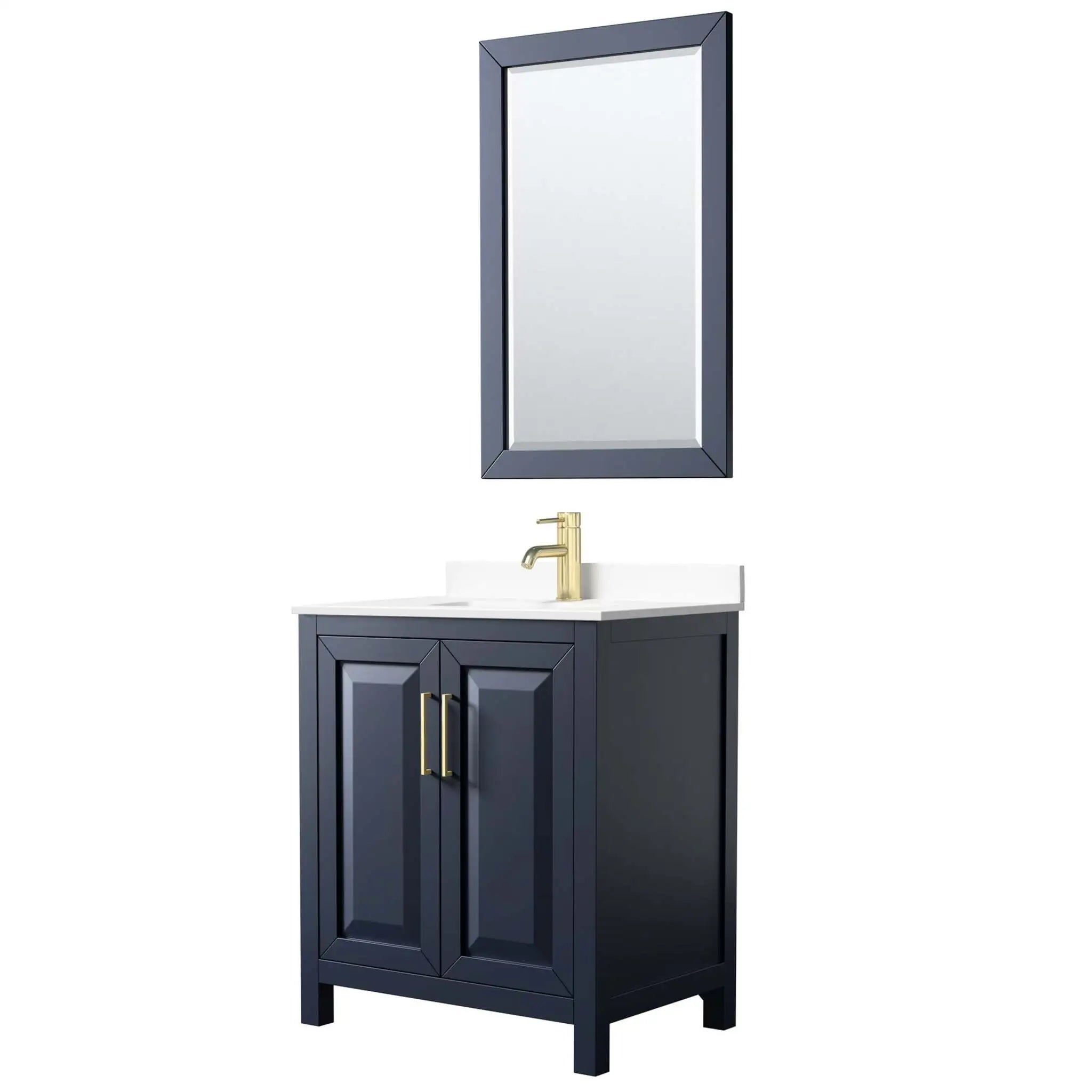 30" Daria Single Bathroom Vanity in Dark Blue with Brushed Gold Trim & 24" Mirror by Wyndham