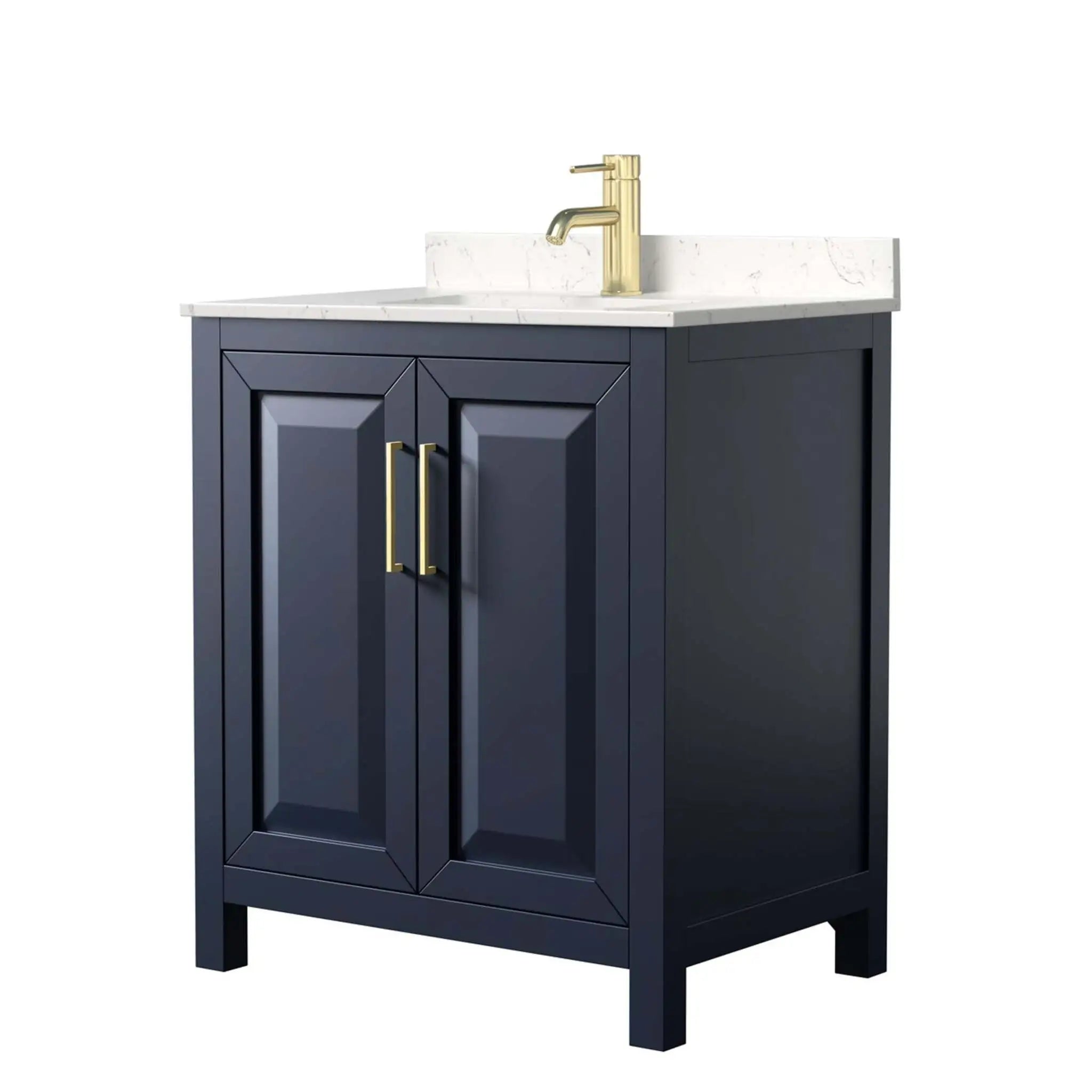 30" Daria Single Bathroom Vanity in Dark Blue with Brushed Gold Trim by Wyndham