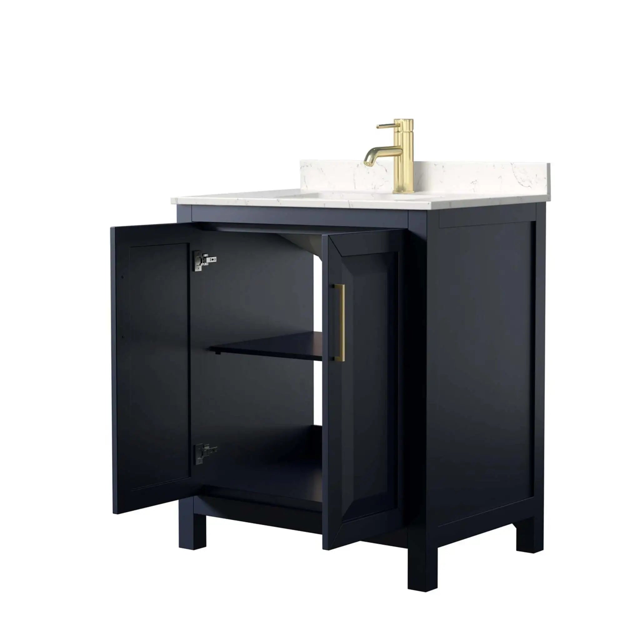 30" Daria Single Bathroom Vanity in Dark Blue with Brushed Gold Trim by Wyndham