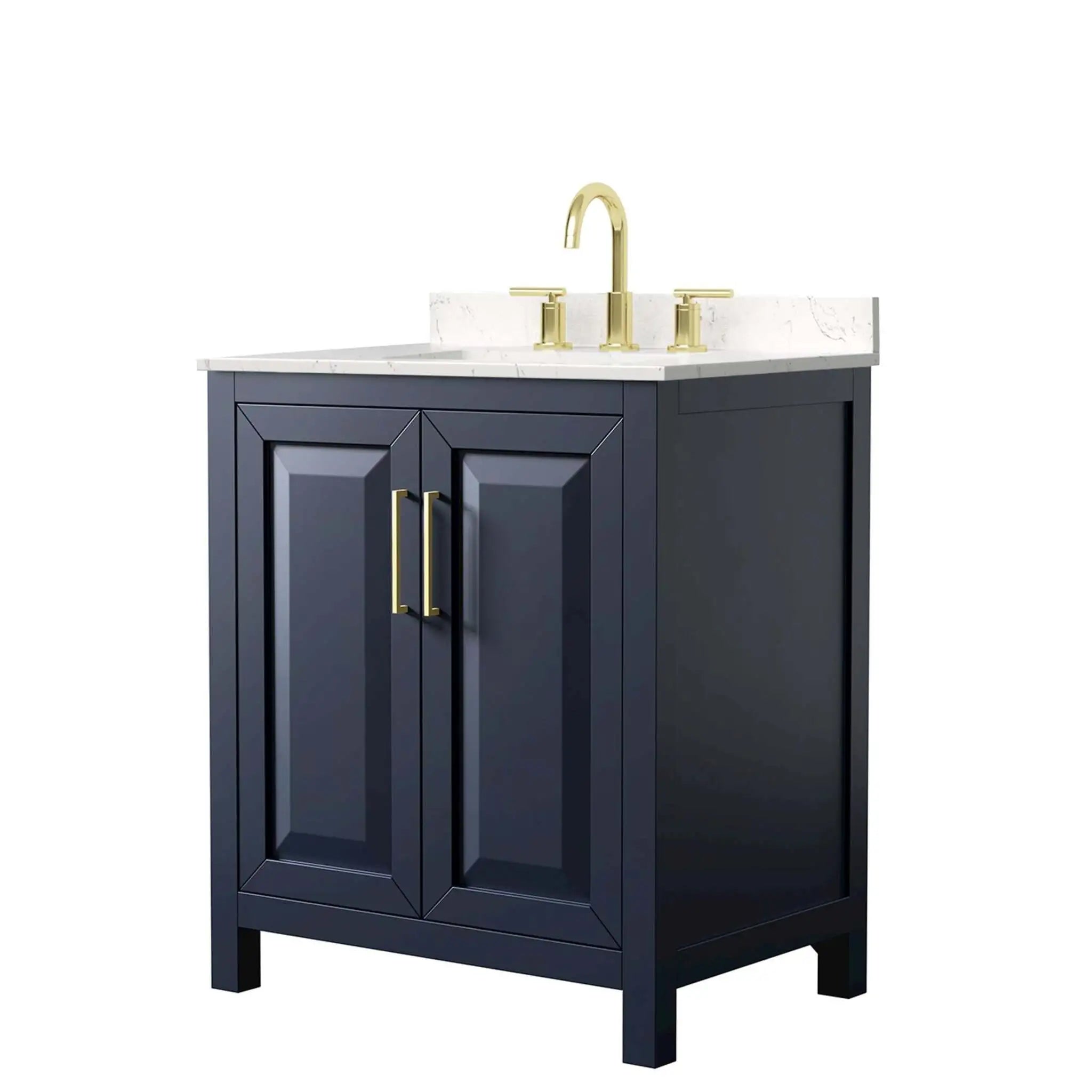 30" Daria Single Bathroom Vanity in Dark Blue with Brushed Gold Trim by Wyndham