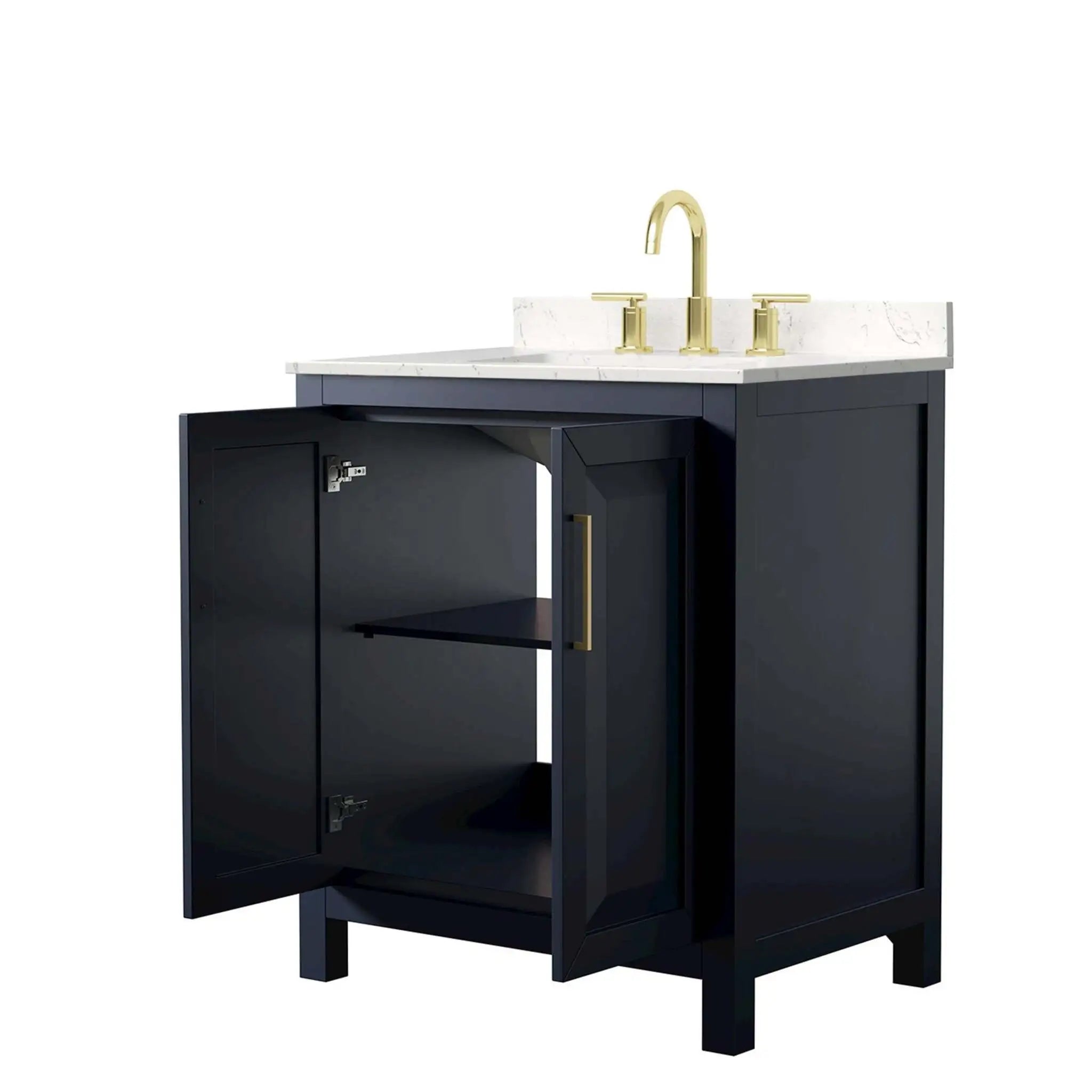 30" Daria Single Bathroom Vanity in Dark Blue with Brushed Gold Trim by Wyndham