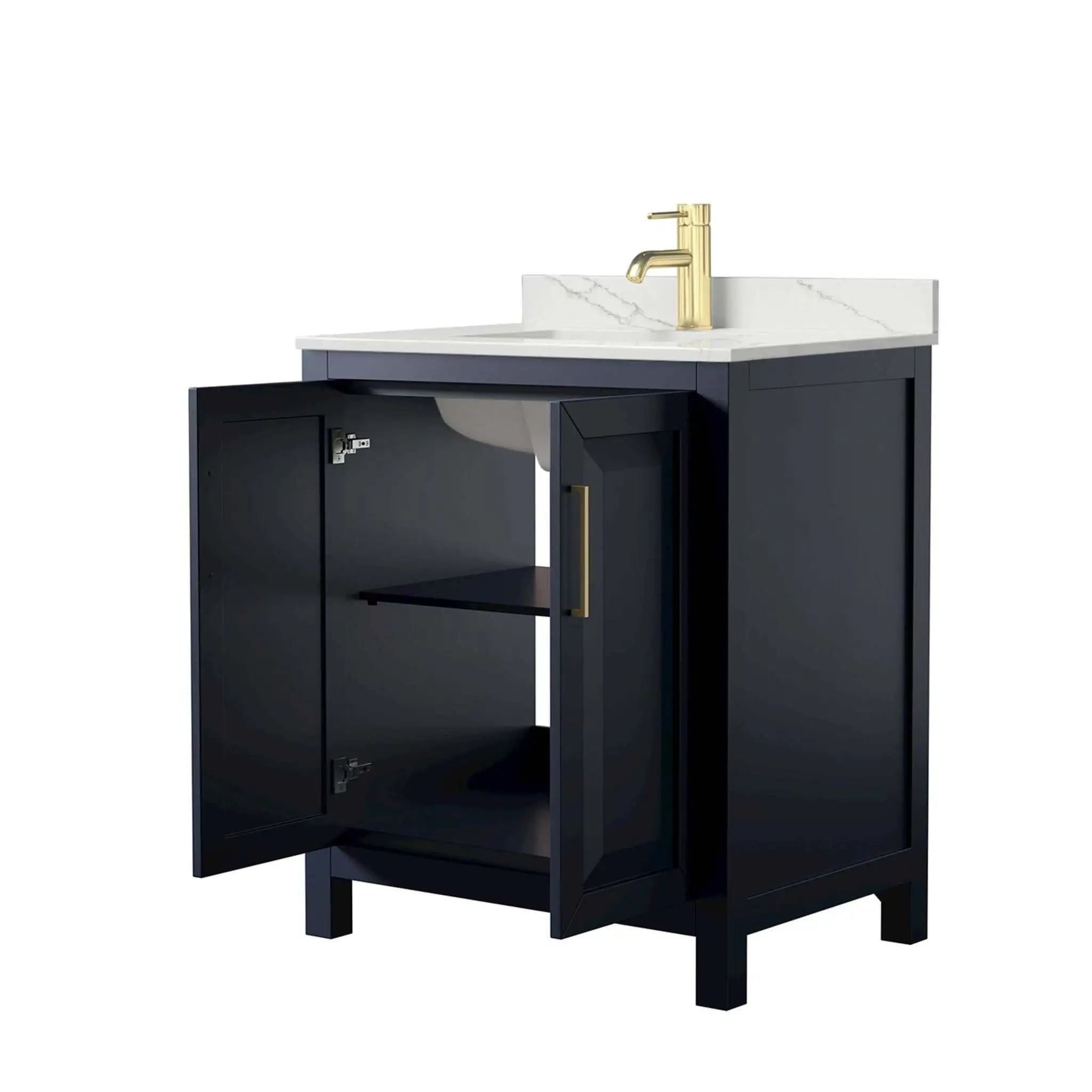 30" Daria Single Bathroom Vanity in Dark Blue with Brushed Gold Trim by Wyndham