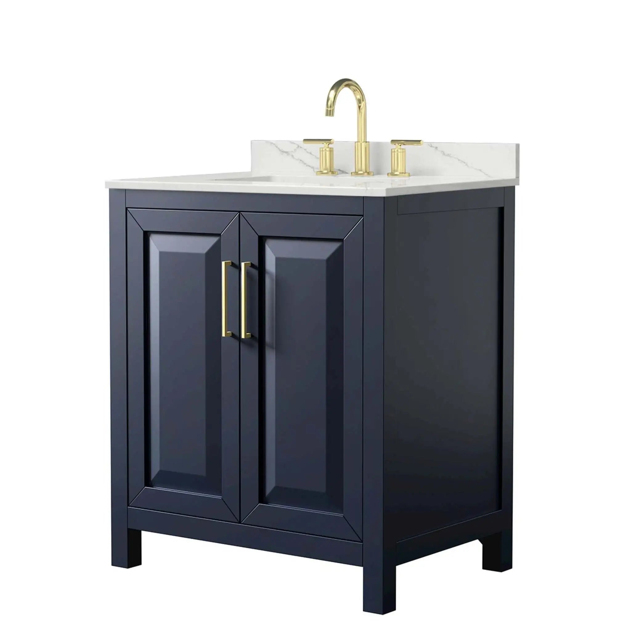 30" Daria Single Bathroom Vanity in Dark Blue with Brushed Gold Trim by Wyndham