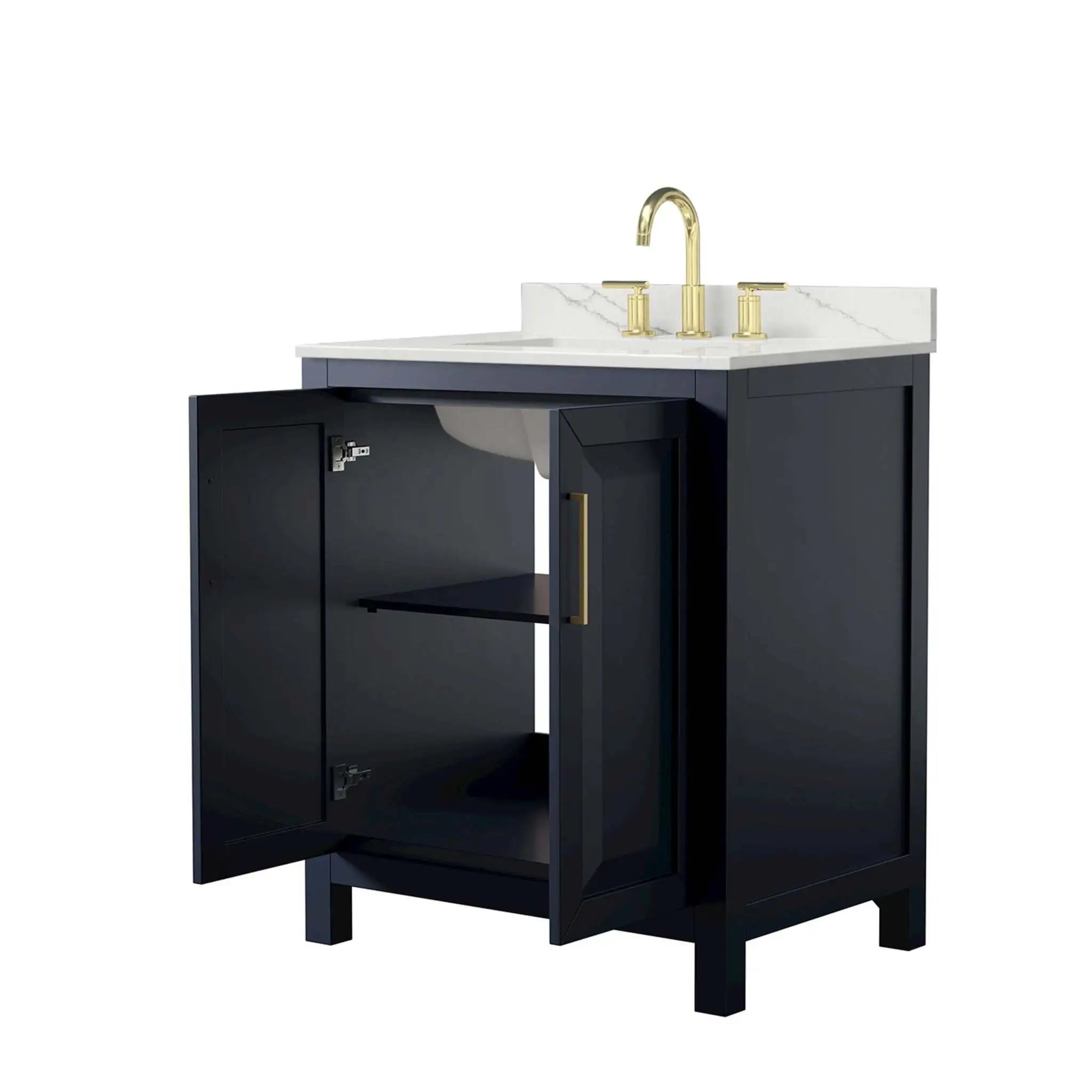 30" Daria Single Bathroom Vanity in Dark Blue with Brushed Gold Trim by Wyndham