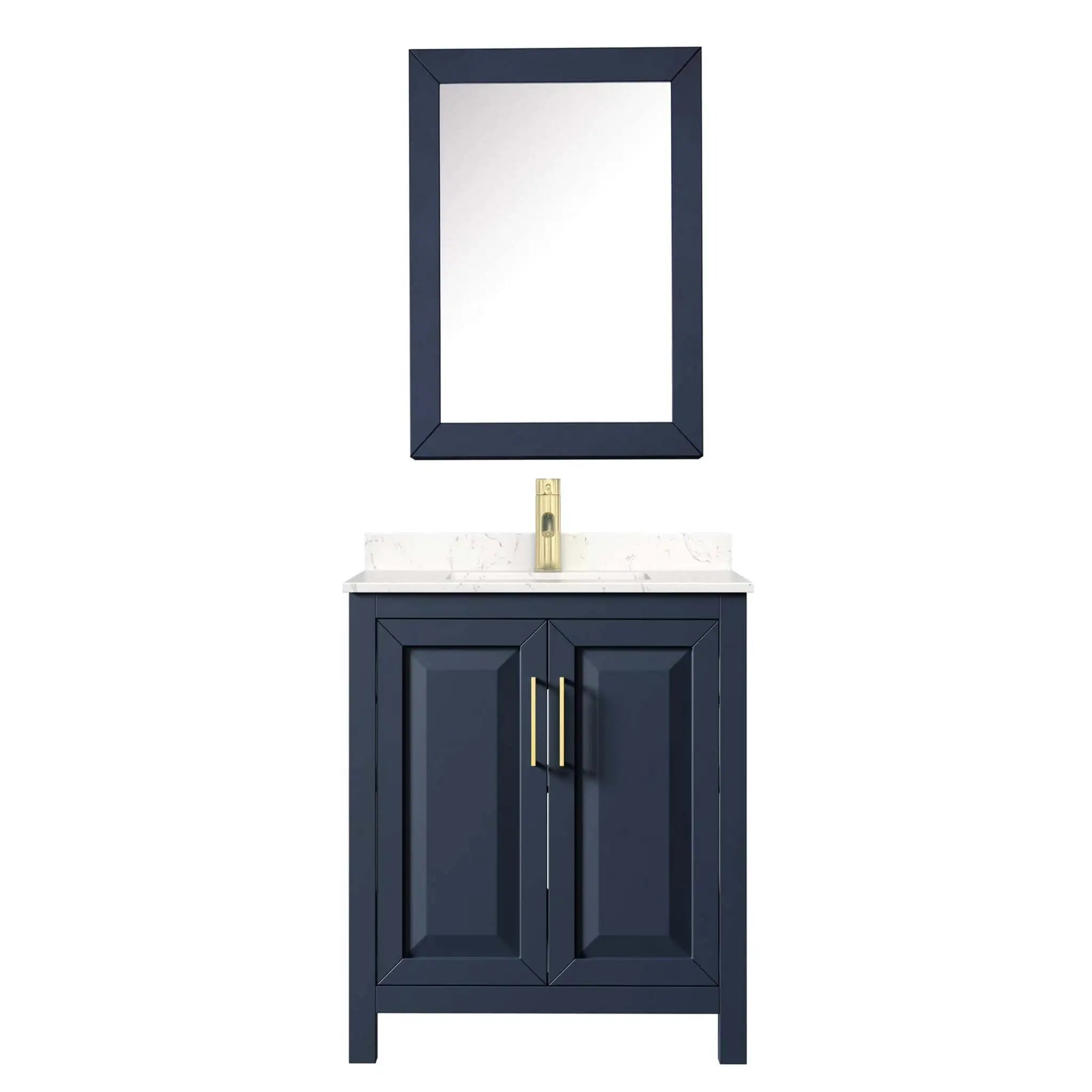 30" Daria Single Bathroom Vanity in Dark Blue with Brushed Gold Trim & Medicine Cabinet by Wyndham