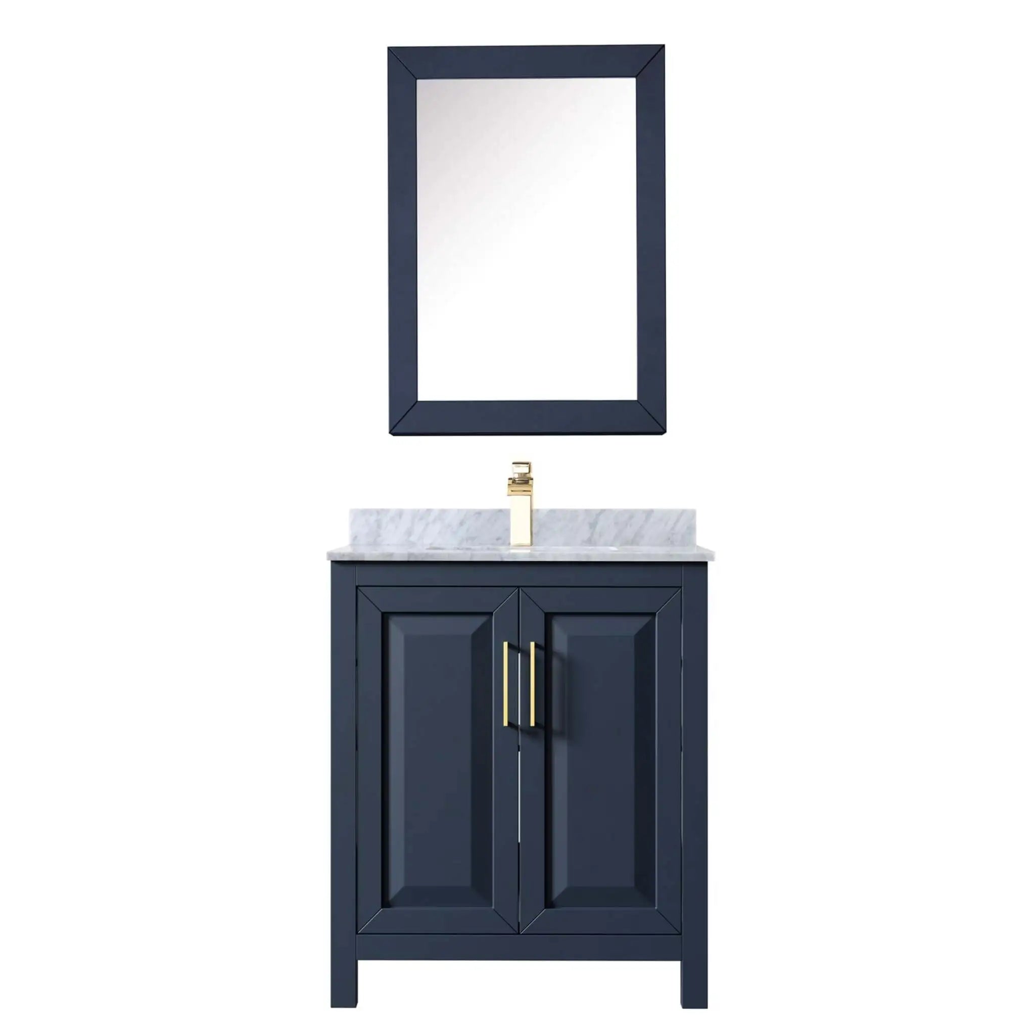 30" Daria Single Bathroom Vanity in Dark Blue with Brushed Gold Trim & Medicine Cabinet by Wyndham