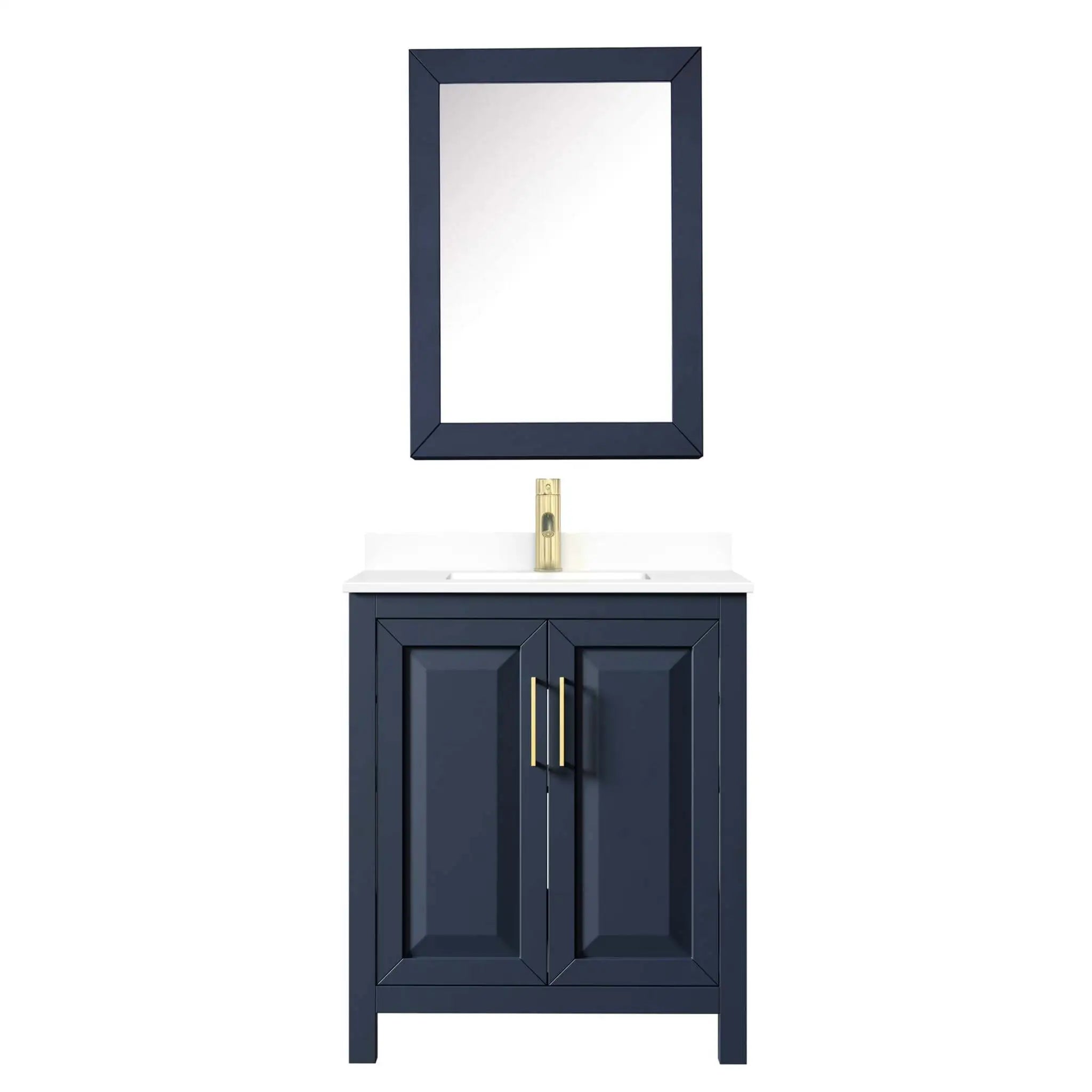 30" Daria Single Bathroom Vanity in Dark Blue with Brushed Gold Trim & Medicine Cabinet by Wyndham