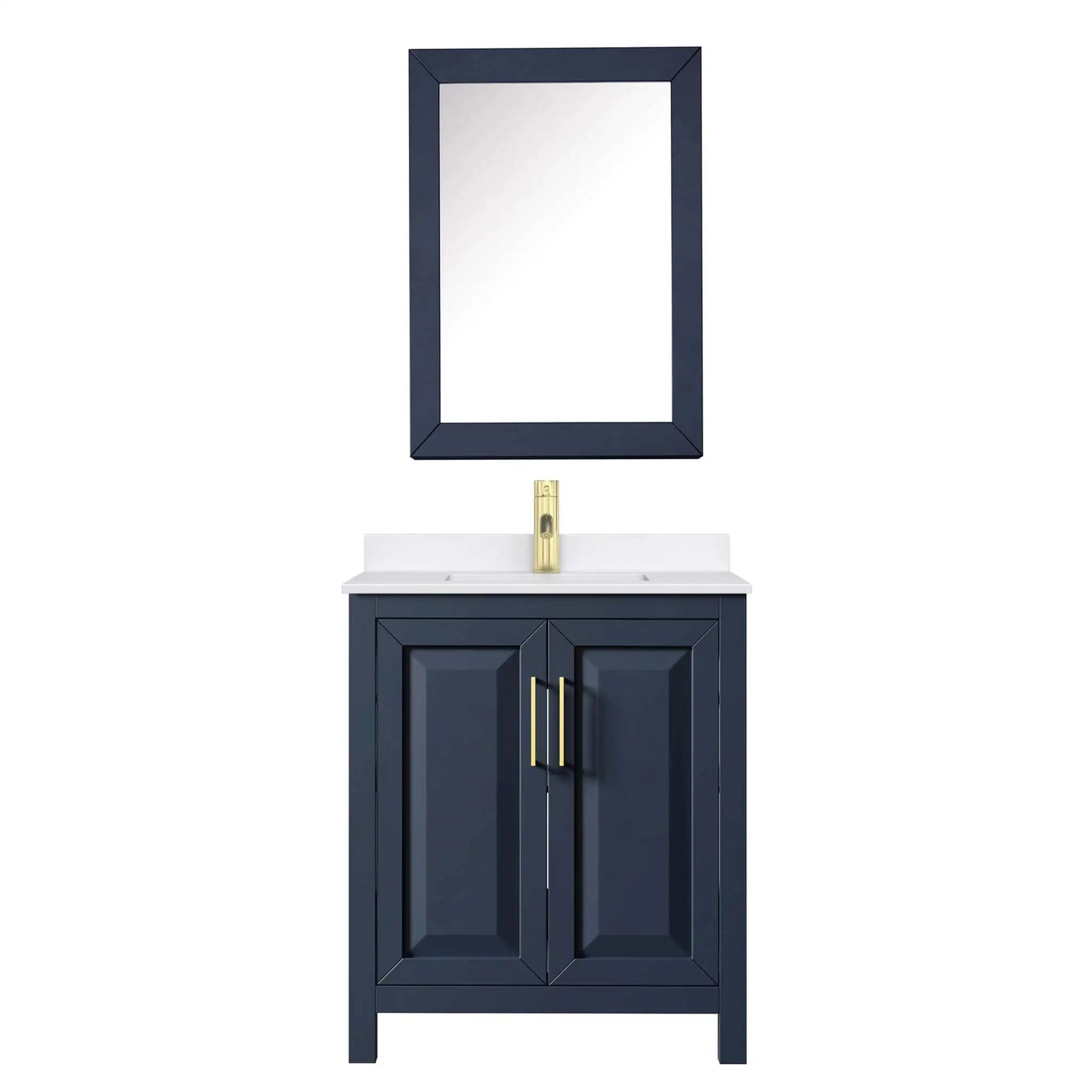 30" Daria Single Bathroom Vanity in Dark Blue with Brushed Gold Trim & Medicine Cabinet by Wyndham