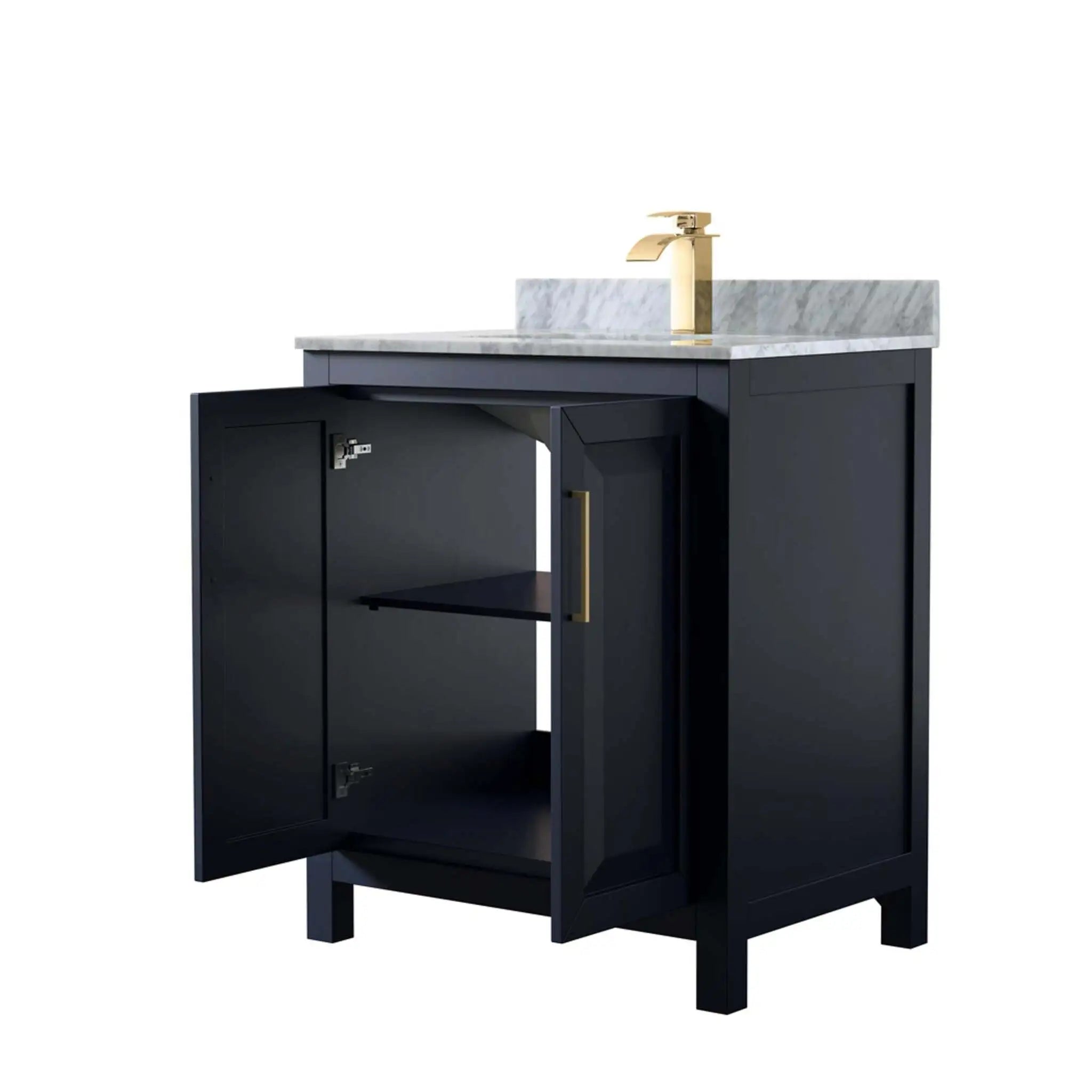 30" Daria Single Bathroom Vanity in Dark Blue with Brushed Gold Trim by Wyndham