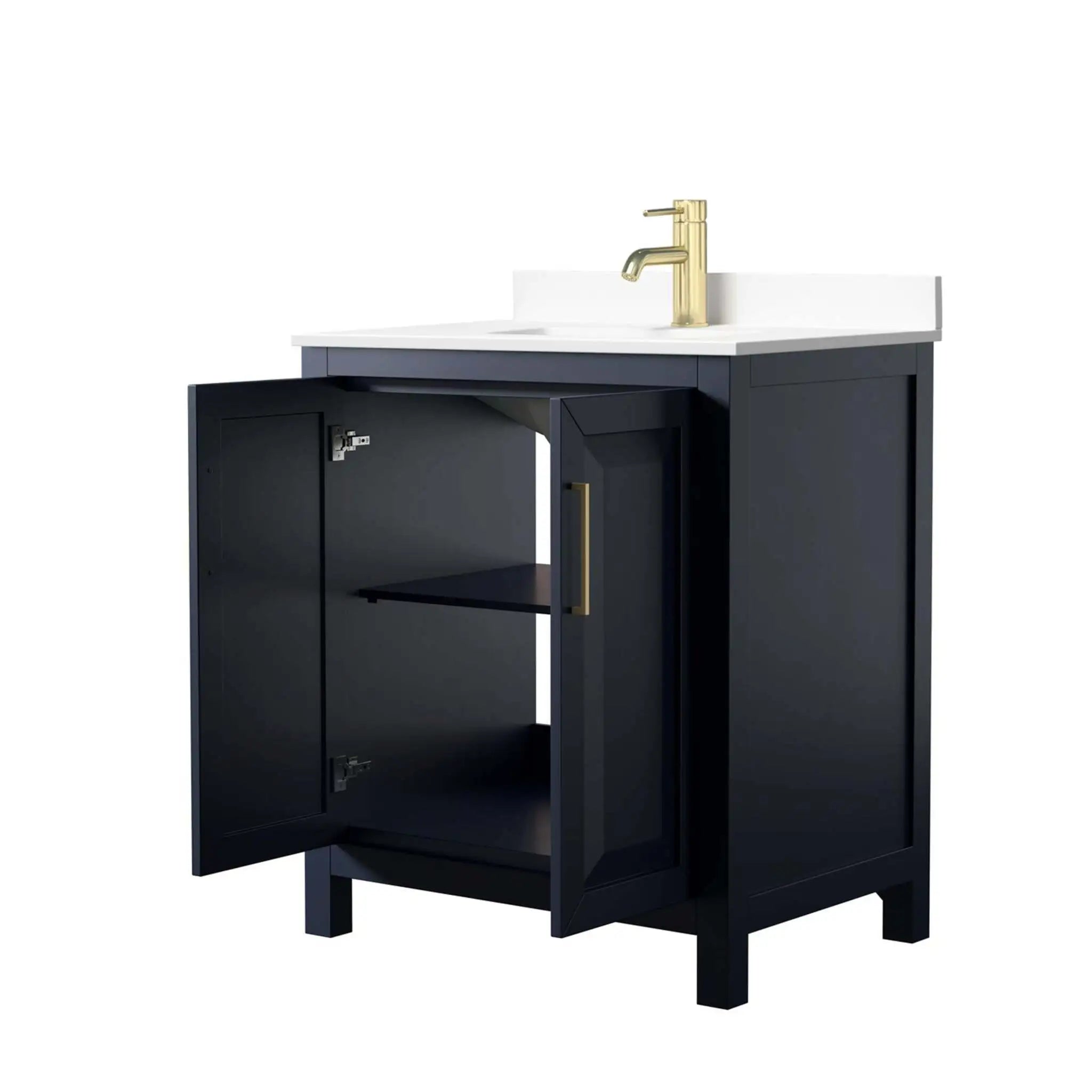 30" Daria Single Bathroom Vanity in Dark Blue with Brushed Gold Trim by Wyndham