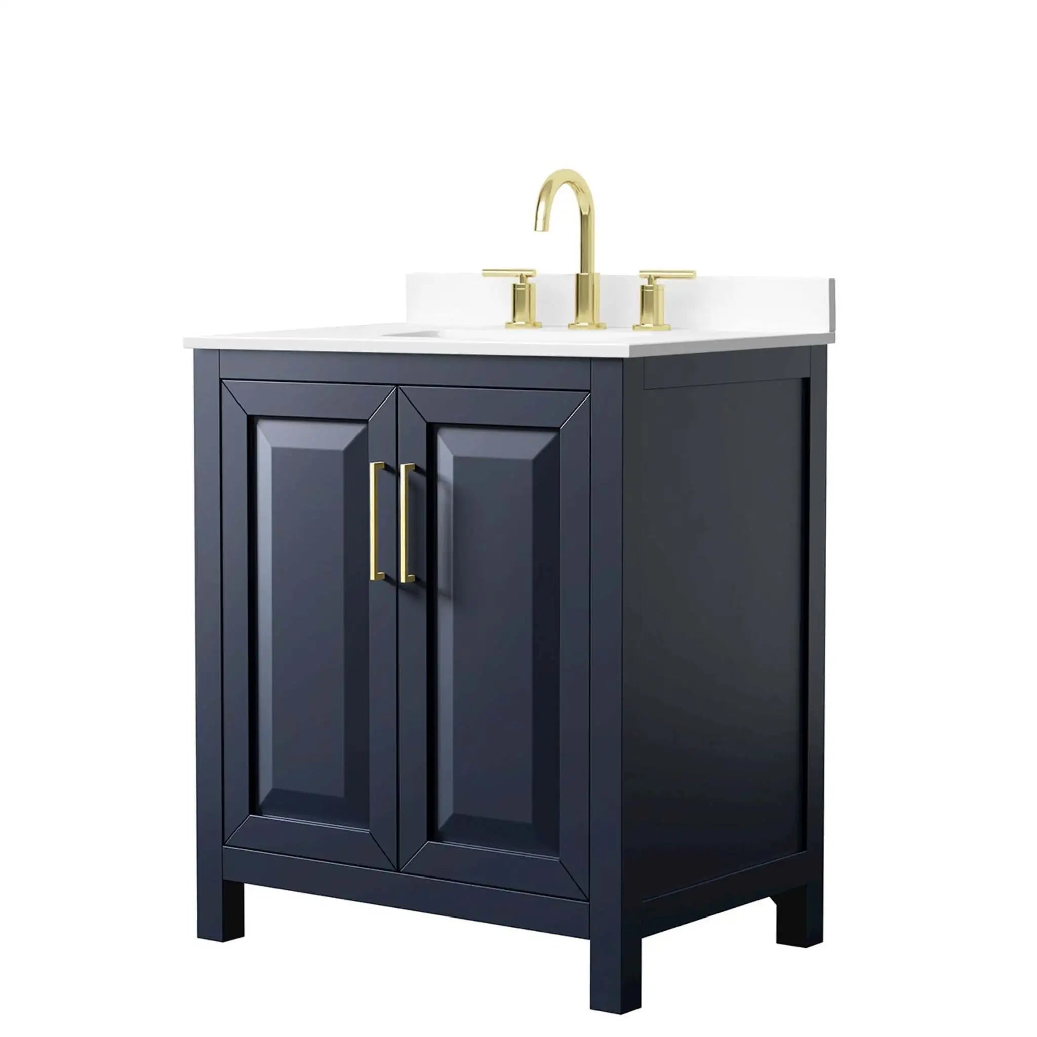 30" Daria Single Bathroom Vanity in Dark Blue with Brushed Gold Trim by Wyndham
