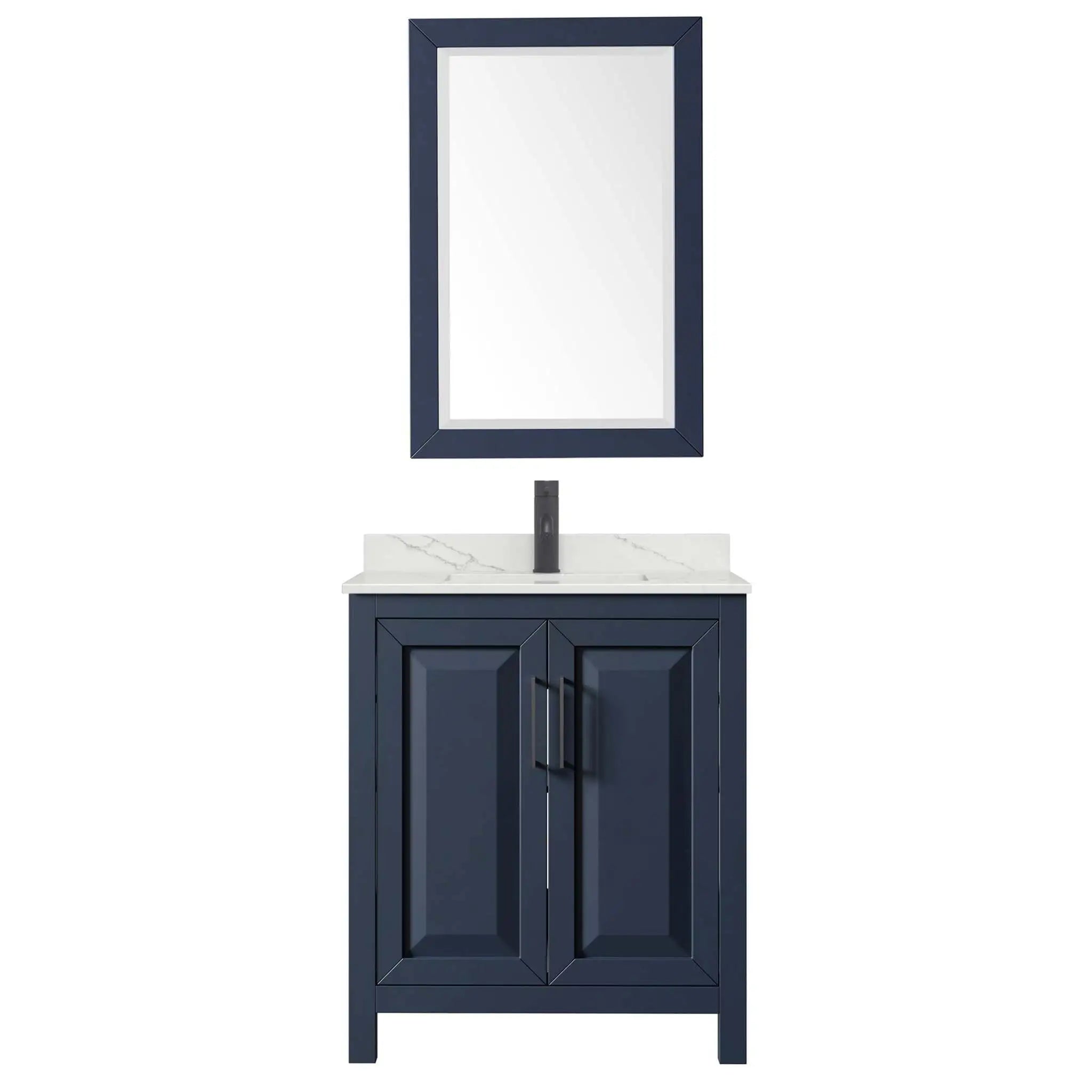 30" Daria Single Bathroom Vanity in Dark Blue with Matte Black Trim & 24" Mirror by Wyndham