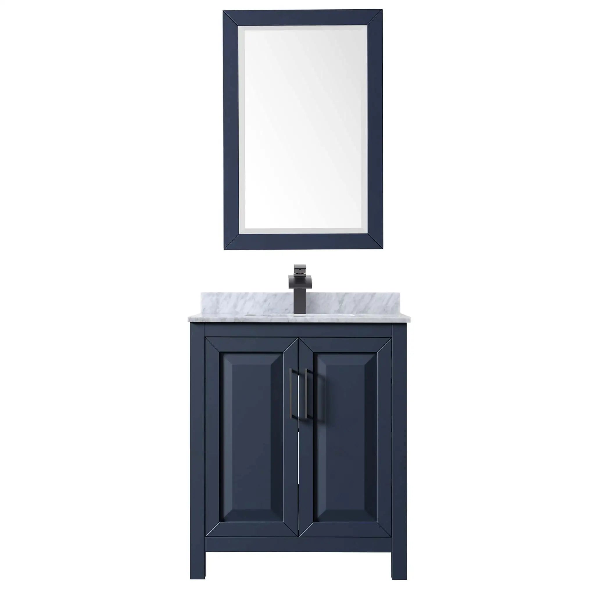 30" Daria Single Bathroom Vanity in Dark Blue with Matte Black Trim & 24" Mirror by Wyndham