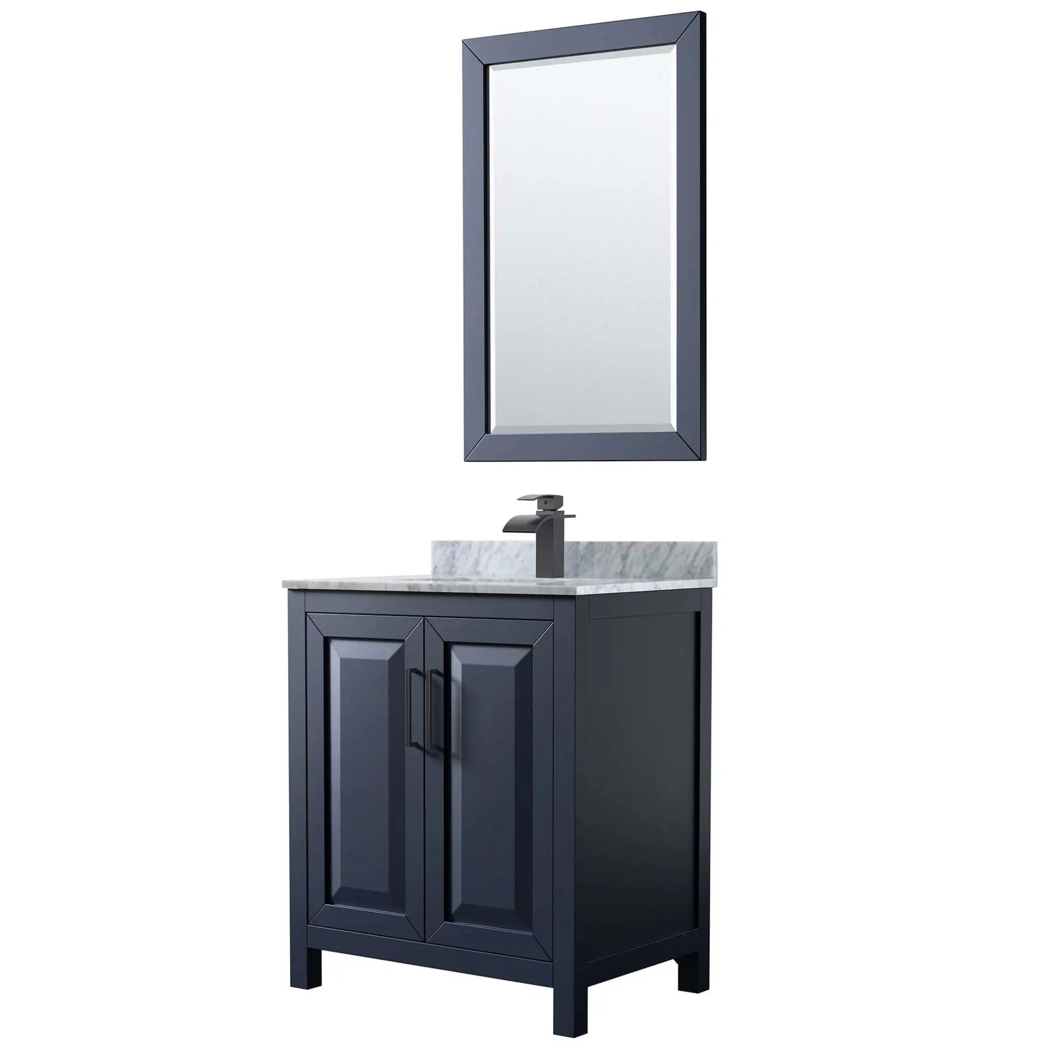 30" Daria Single Bathroom Vanity in Dark Blue with Matte Black Trim & 24" Mirror by Wyndham